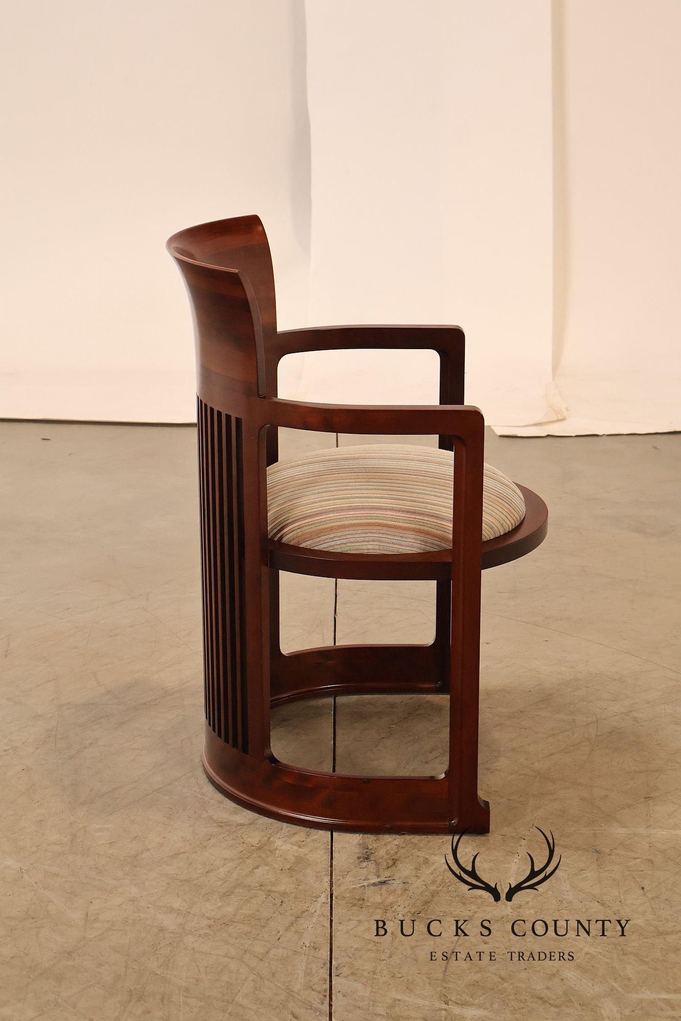 Cassina Frank Lloyd Wright Model 606 Set Of Six Cherry Barrel Dining Armchairs