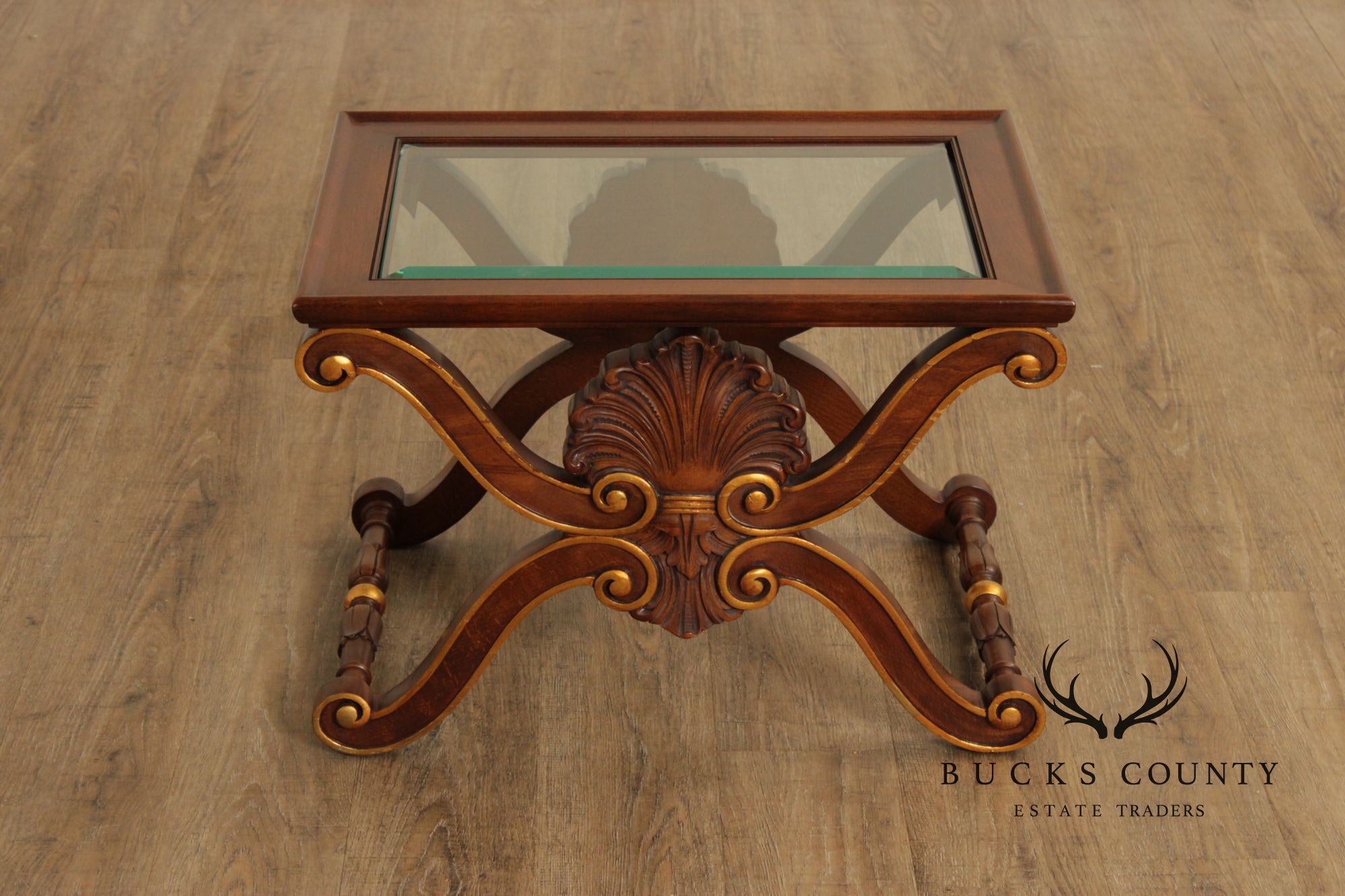 Karges Georgian Style X-Base Mahogany and Glass Tea Tables