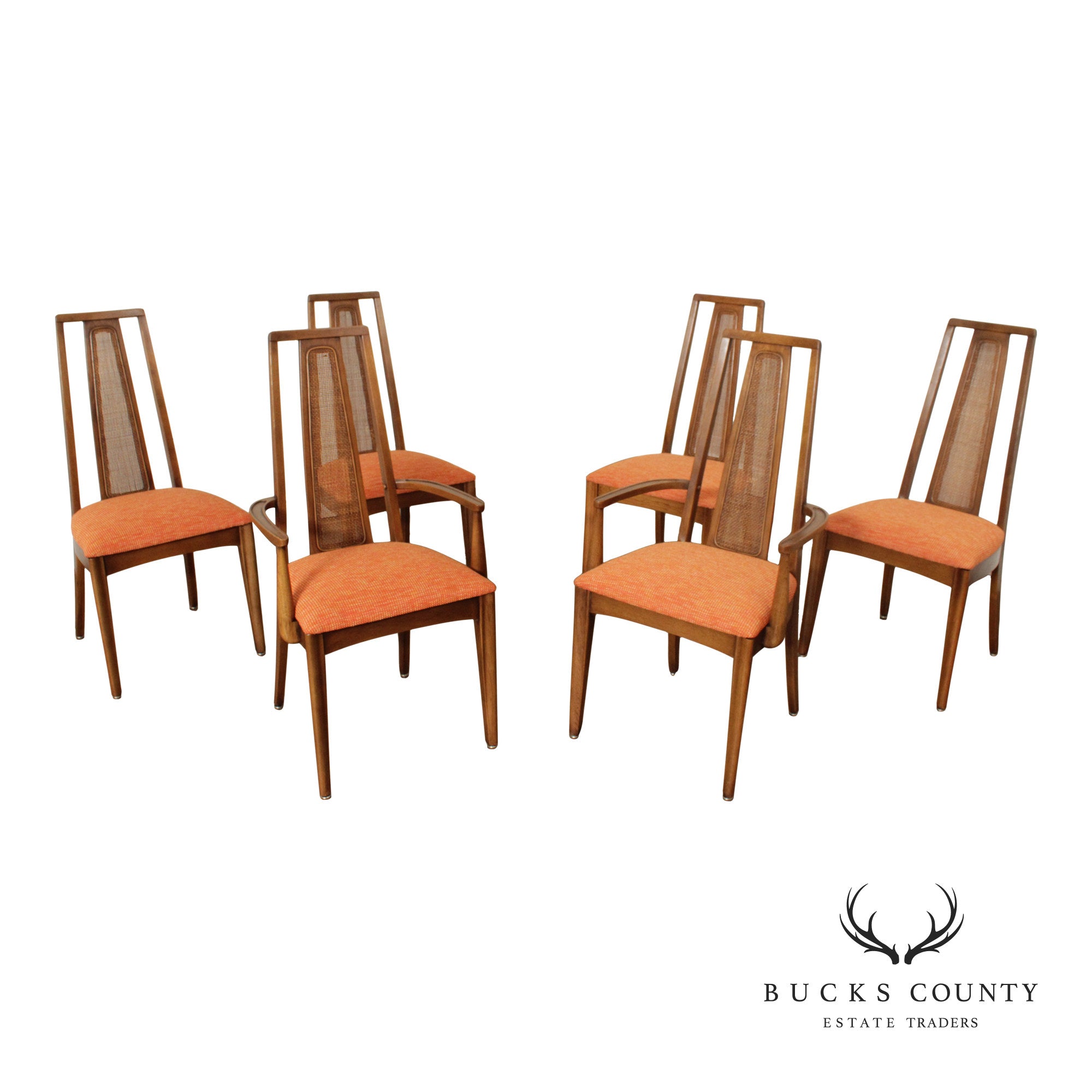 Broyhill Emphasis Mid Century Modern Set Of Six Walnut Dining Chairs