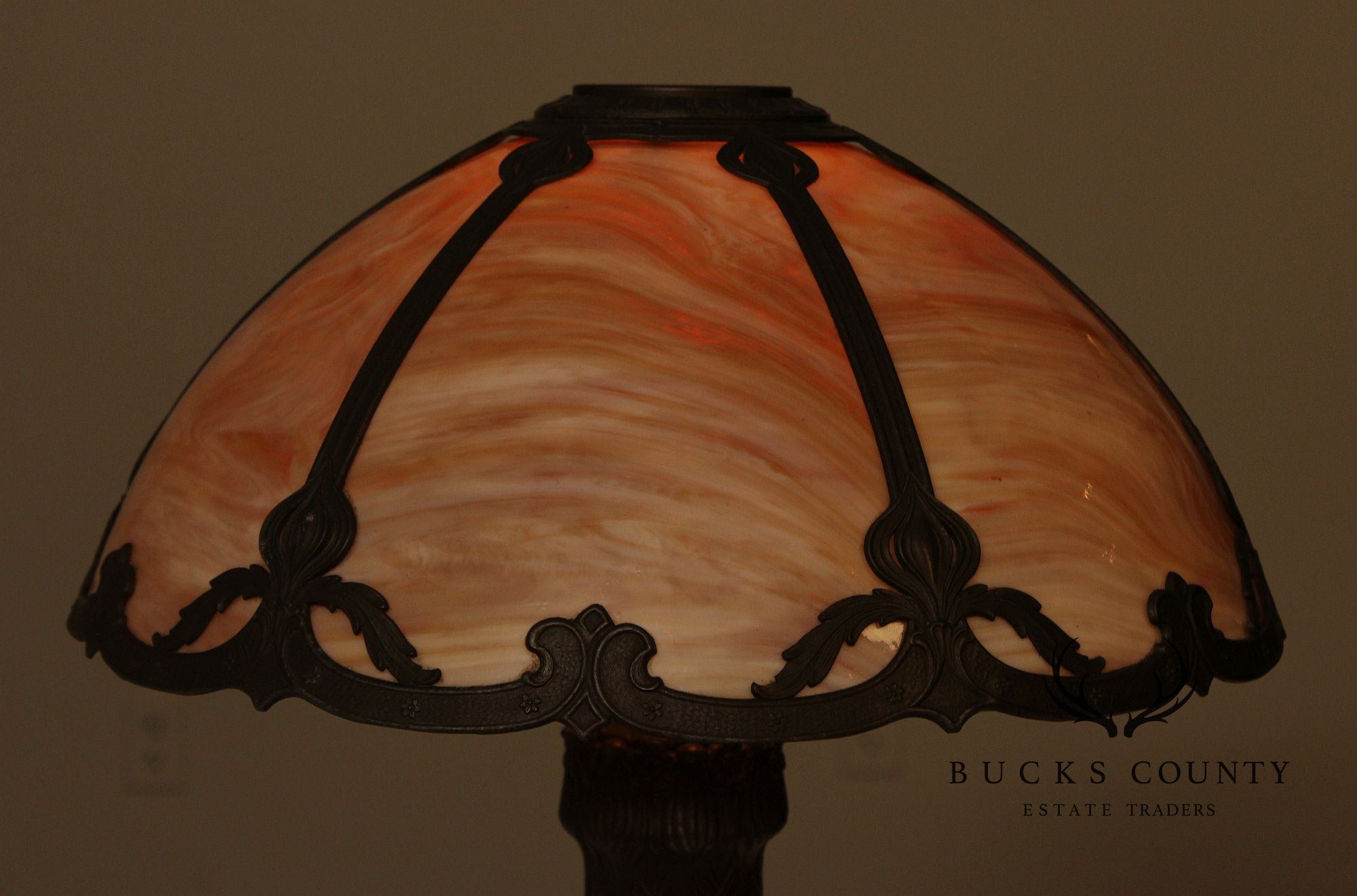 Art Nouveau Slag Glass Table Lamp