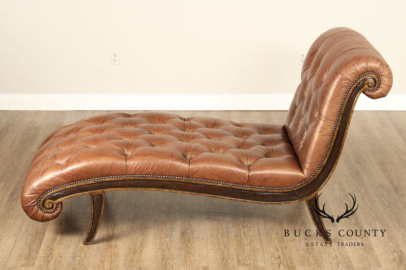 Marge Carson Tufted Leather Chaise Lounge