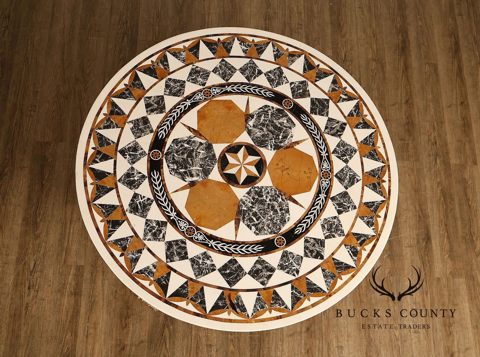 Empire Style Round Pietra Dura Center Table With Gilt Carved Base