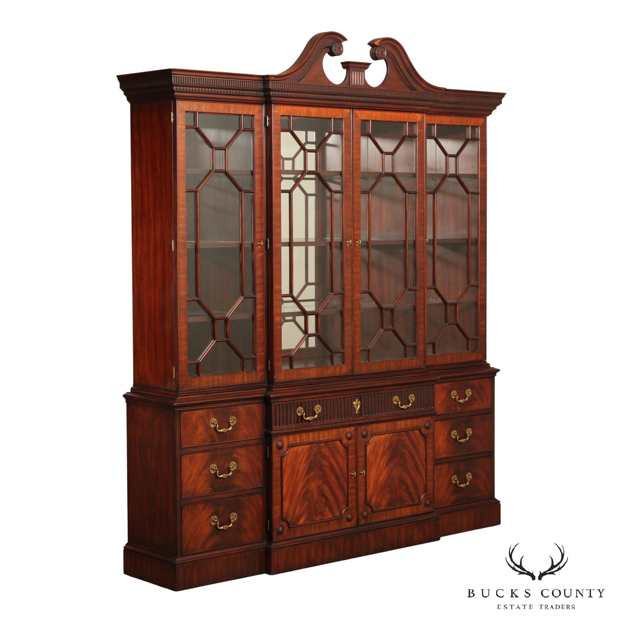 Henkel Harris Georgian Style Mahogany Breakfront China Cabinet