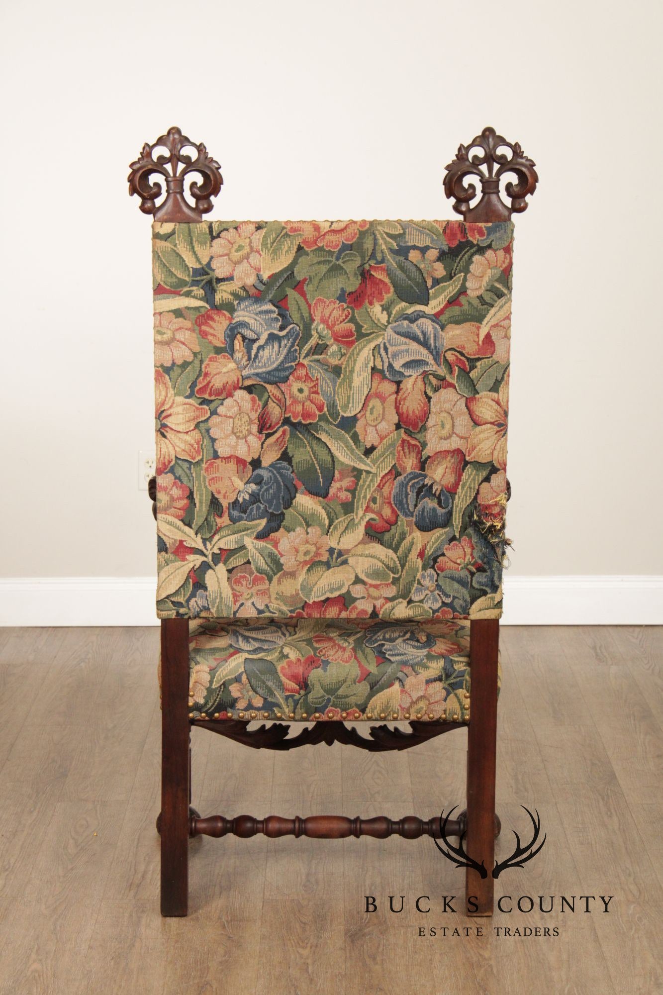 Antique French Baroque Style Carved Walnut Armchair