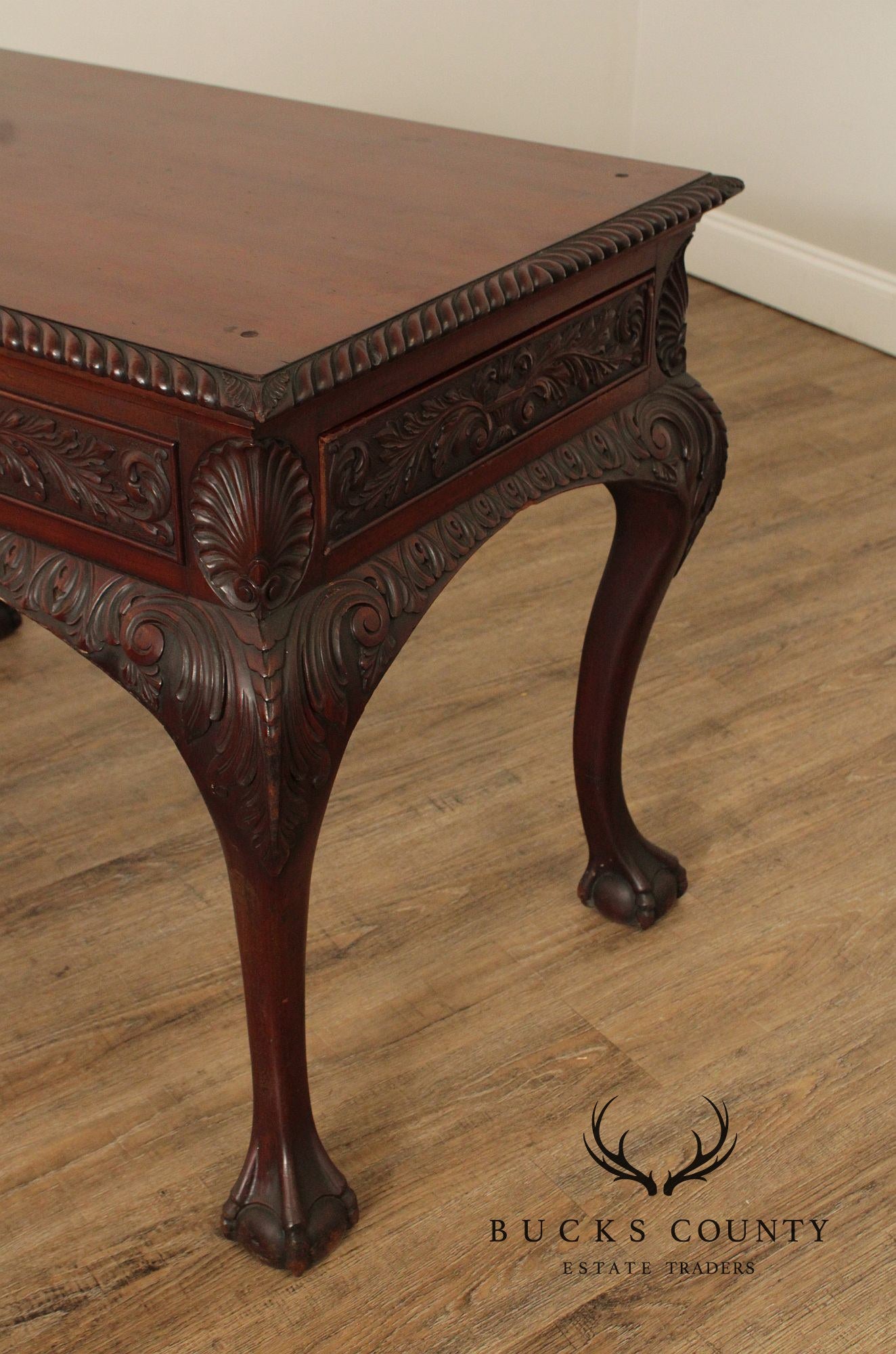 Georgian Style Antique Carved Mahogany Library Table Writing Desk