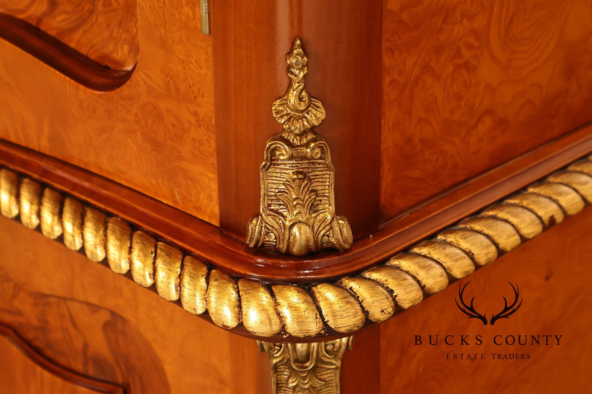 French Louis XV Style Burl Walnut Linen Closet Armoire