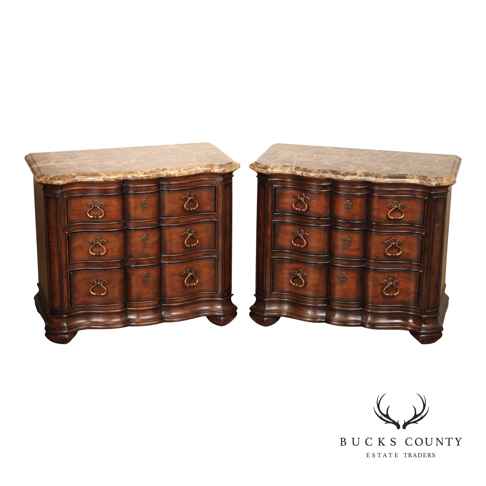 Thomasville Hills Of Tuscany Collection Marble Top Pair Of Chest Nightstands