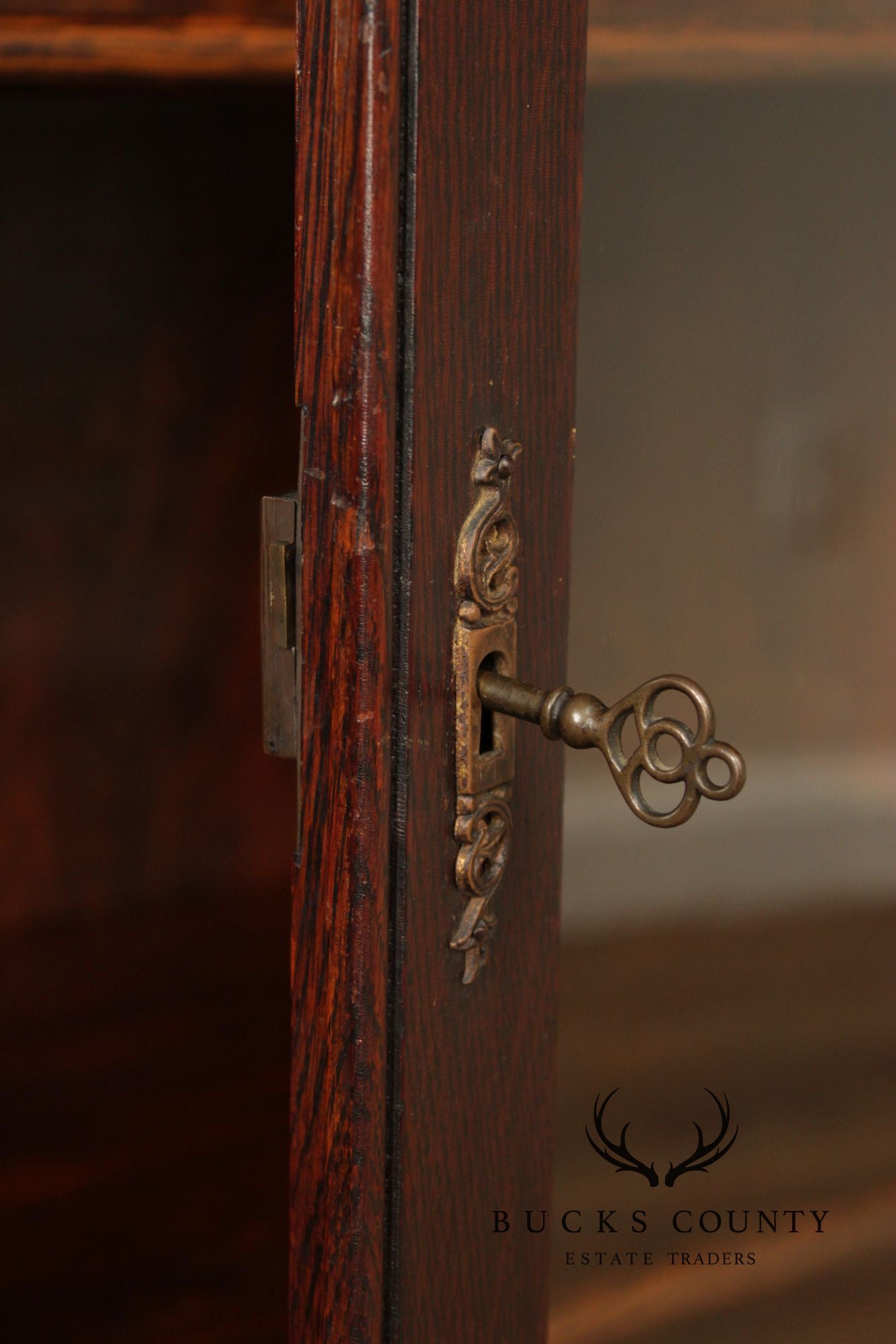 Antique Renaissance Revival Carved Oak Glass Door Bookcase