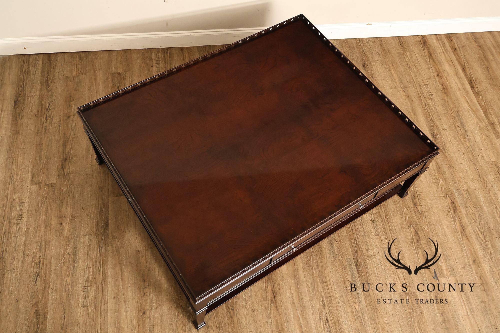 Century Furniture Large Mahogany Two Drawer Gallery Top Rectangular Cocktail Coffee Table