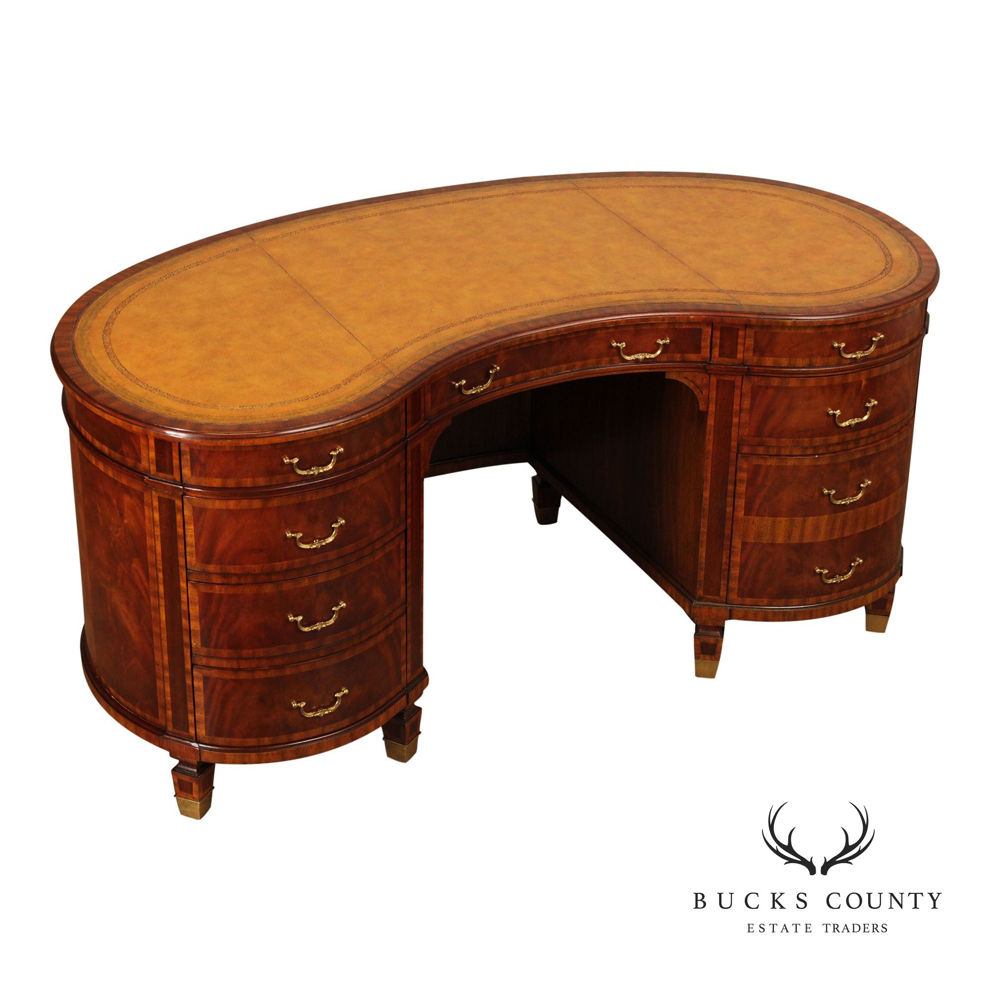 Maitland Smith Regency Style Mahogany Leather Top Kidney Desk