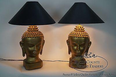 Vintage Pair of Mid Century Buddha Head Lamps by Plasto Co.