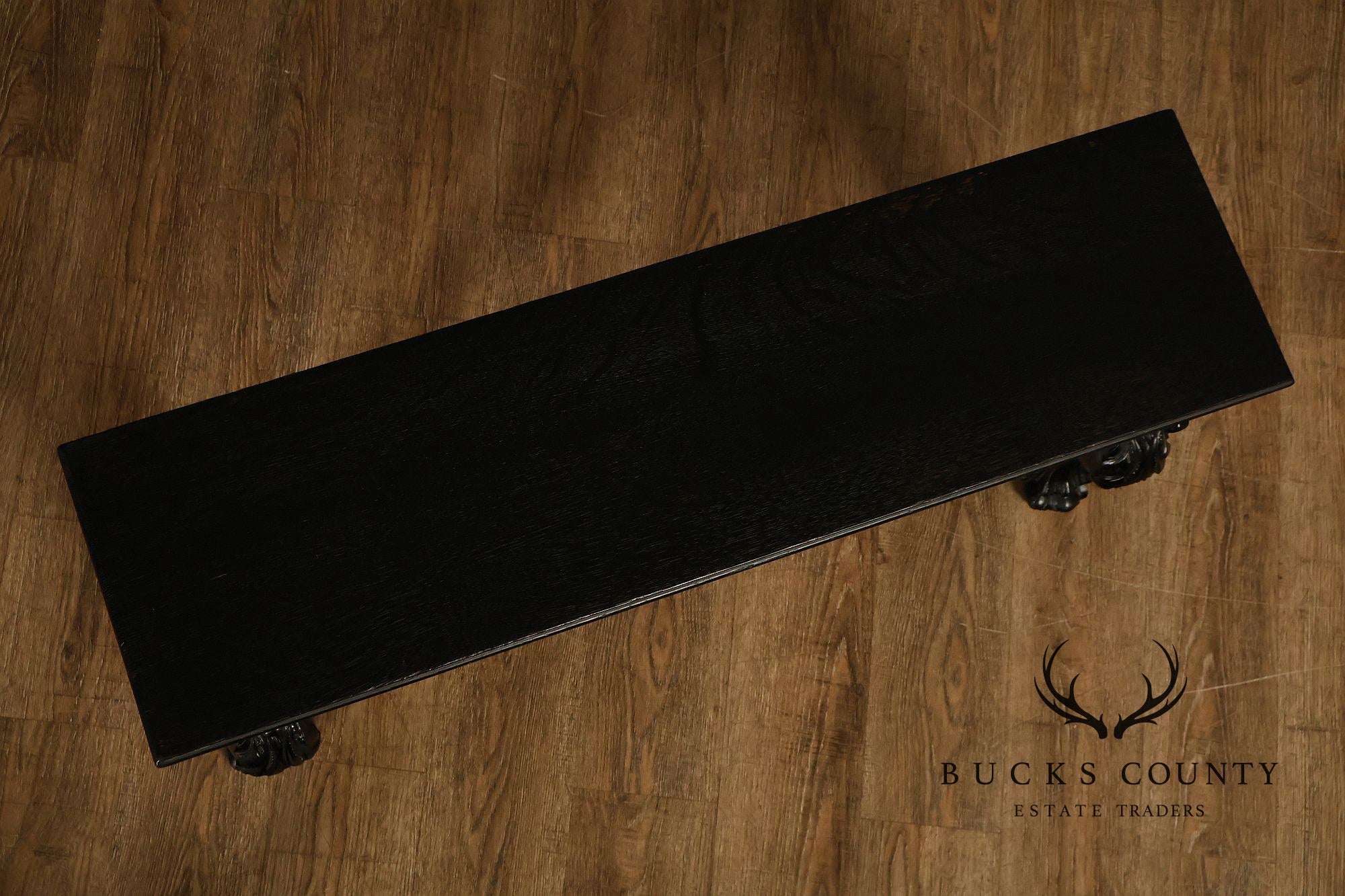 Antique Renaissance Revival Ebonized Oak Carved Griffin Bench