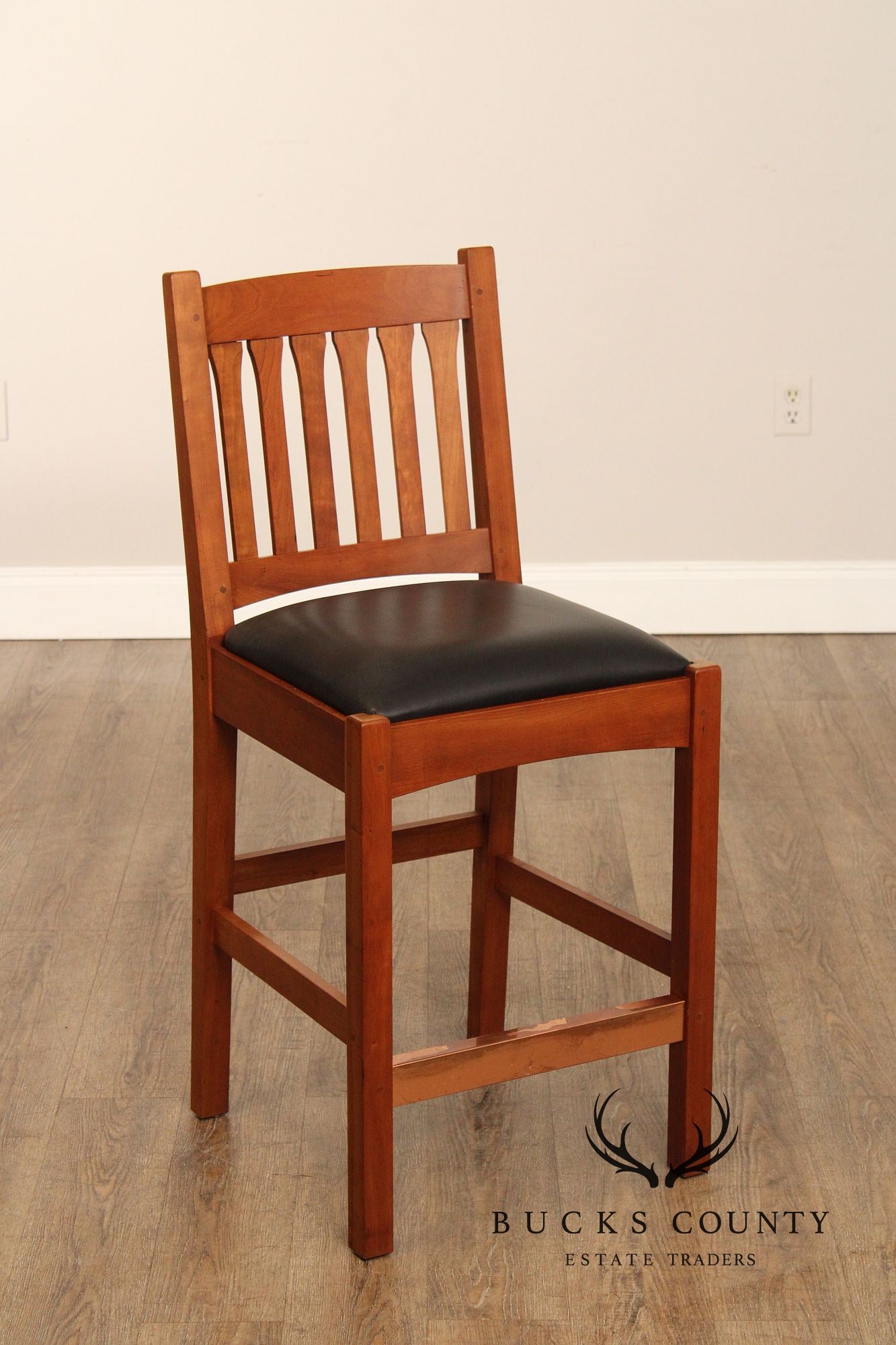 Stickley Mission Collection Pair of Cherry and Leather Counter Stools