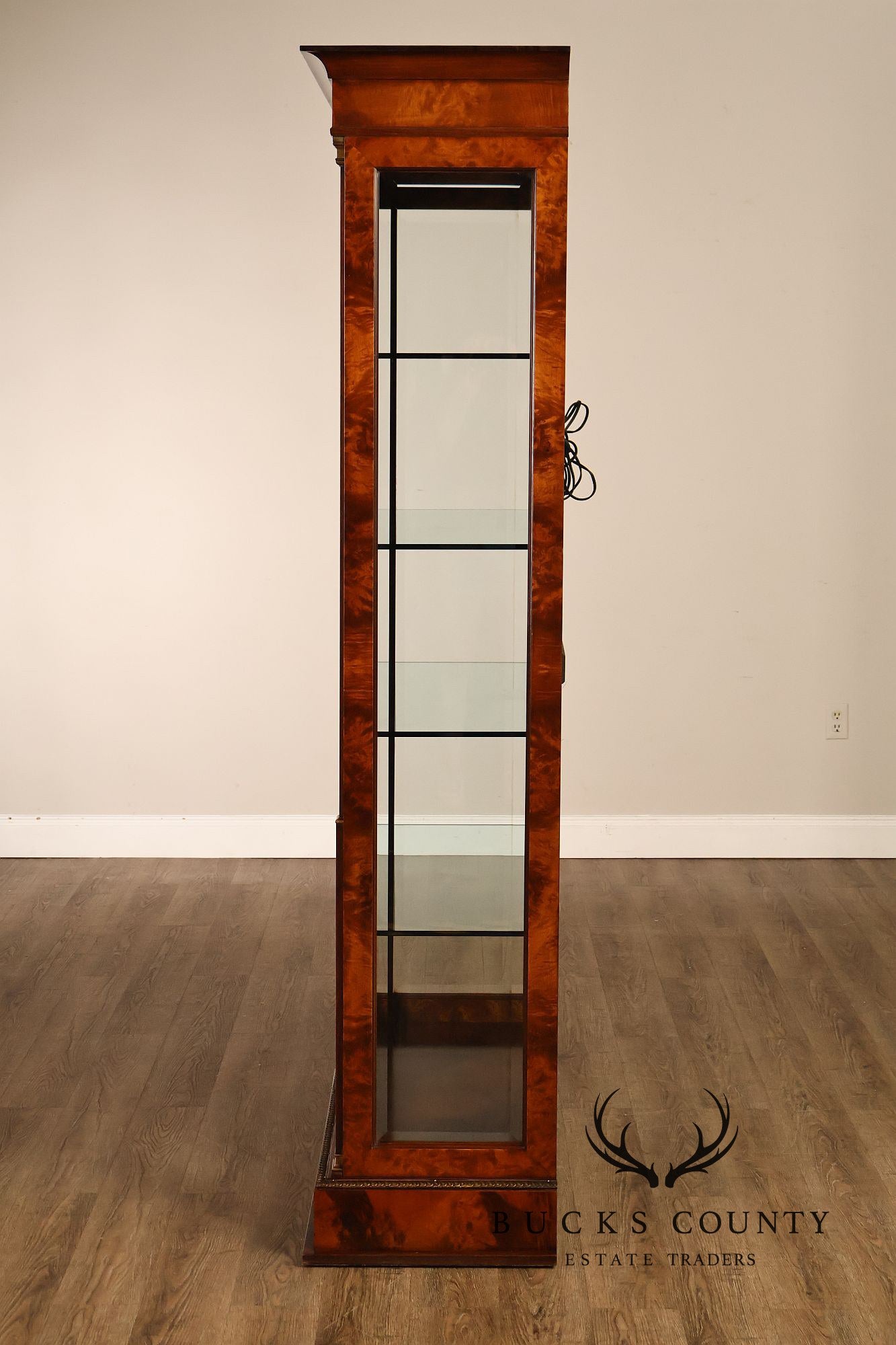French Empire Style Burl Wood Vitrine Display Cabinet