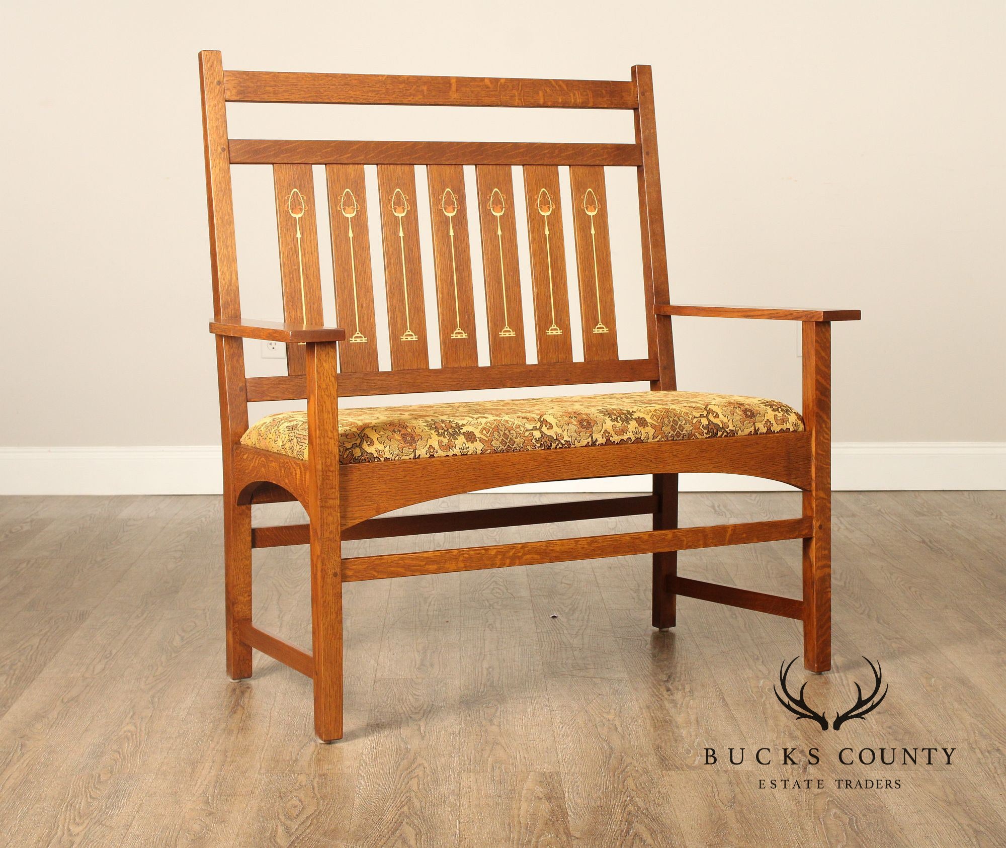 Stickley Mission Collection Harvey Ellis Oak Settee with Inlay