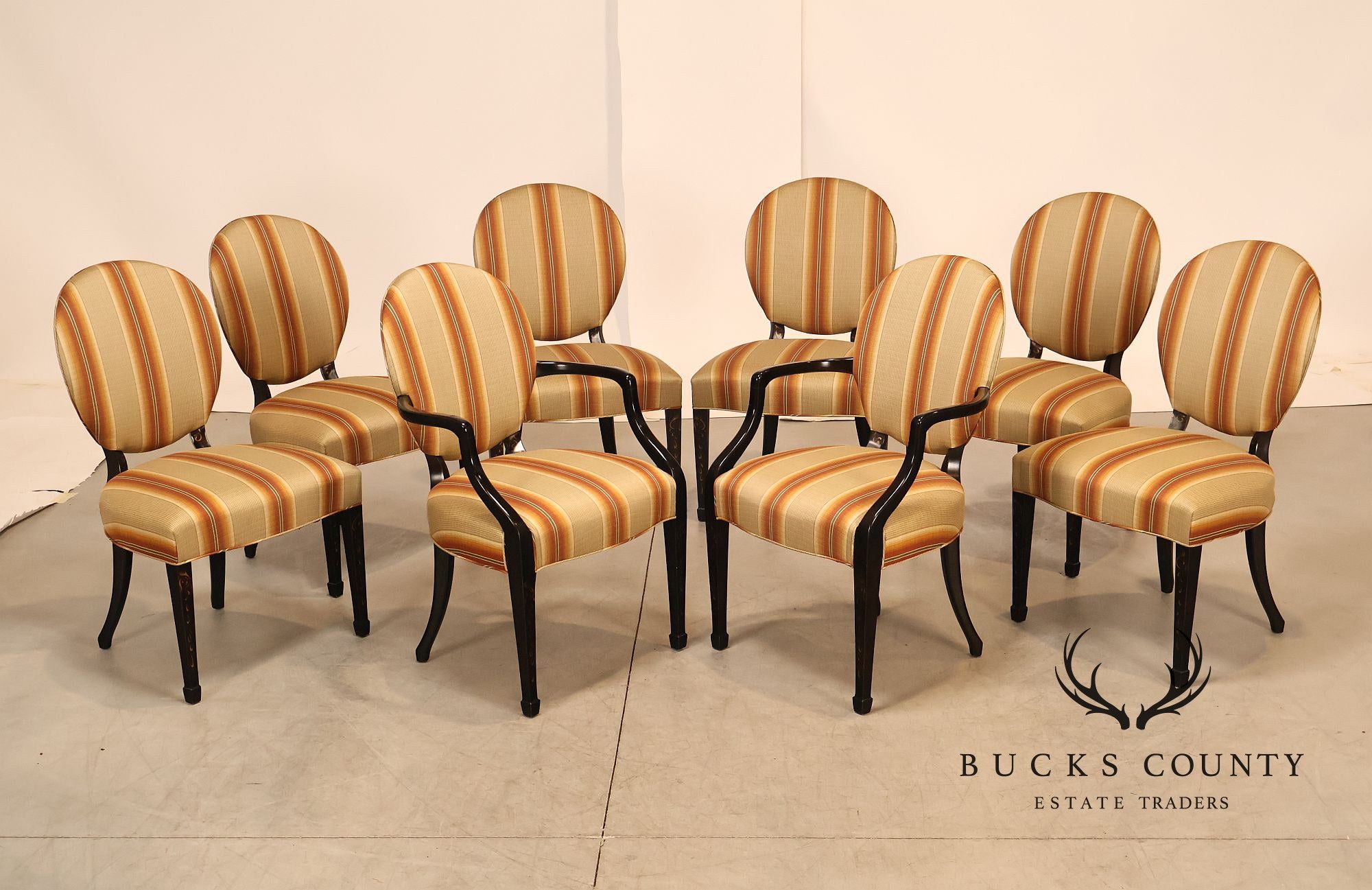 Baker Furniture Set Of Eight Oval Back Dining Chairs