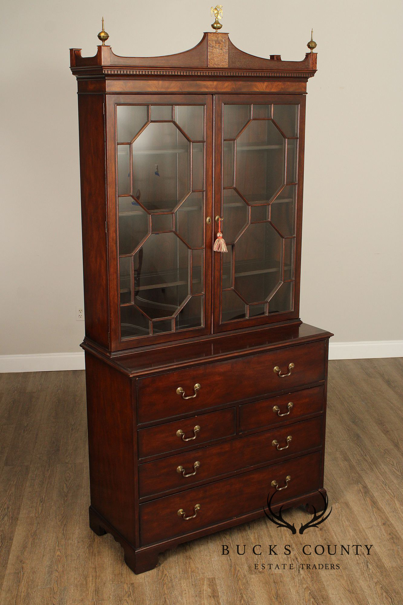 Baker Furniture Georgian Style 1940's Mahogany Bookcasse Secretary Desk