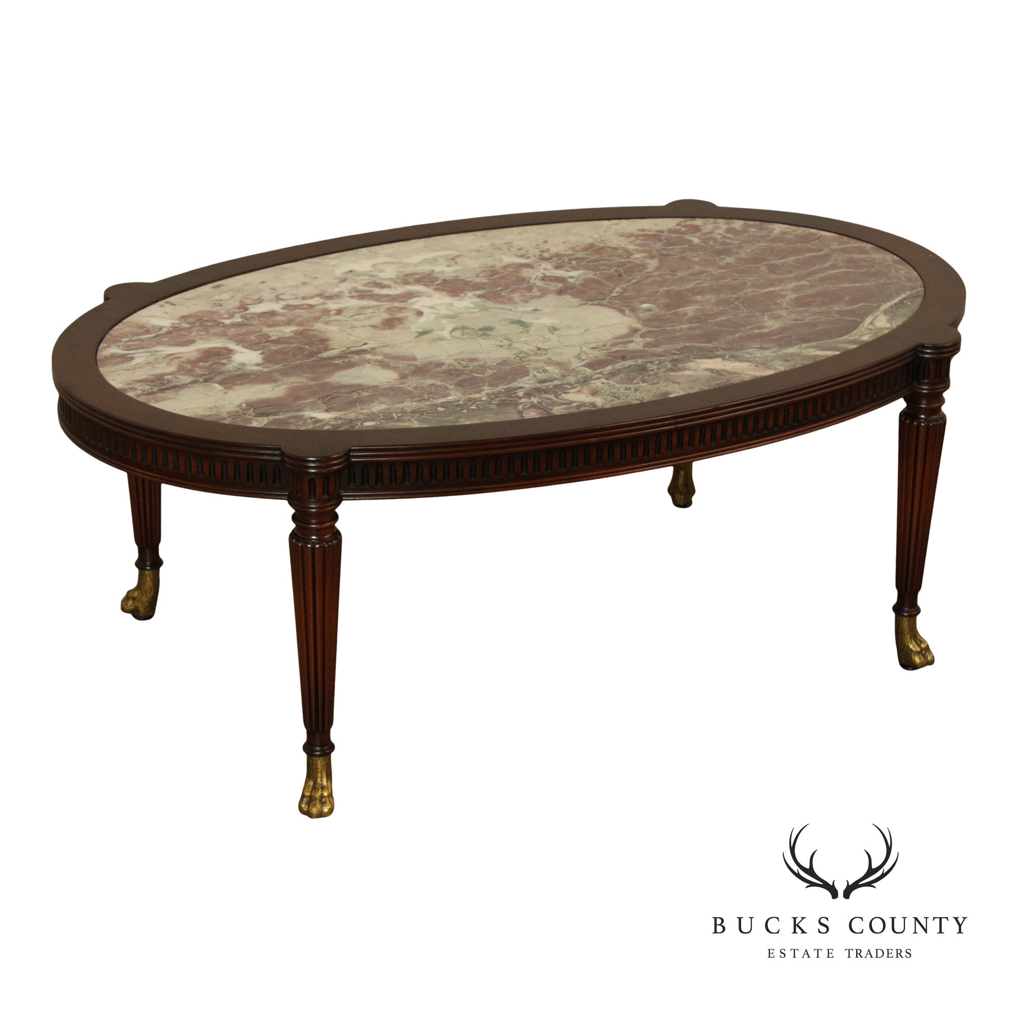 1940's Custom Regency Style Marble Top Mahogany Coffee Table