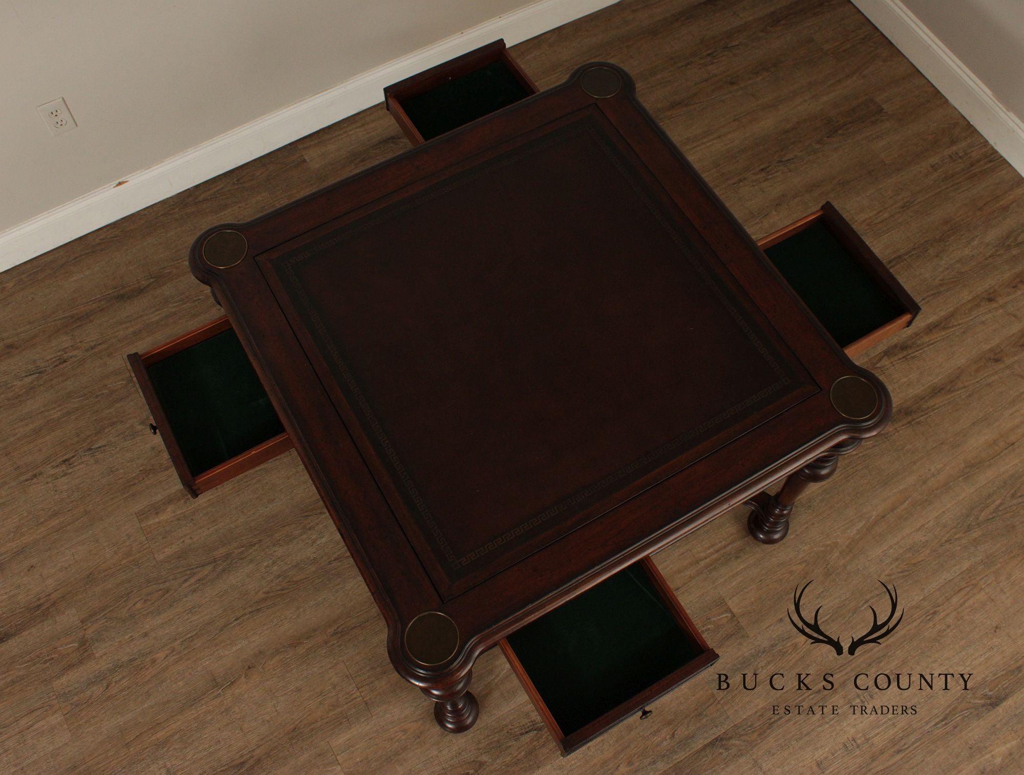 Jacobean Style Leather Top Dark Cherry Games Table