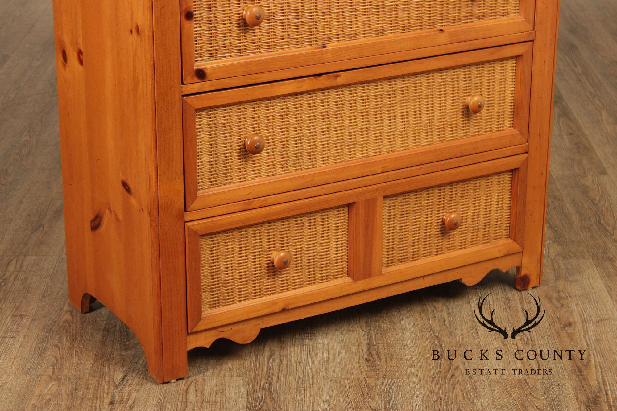 Stanley Furniture Pine and Wicker Chest of Drawers