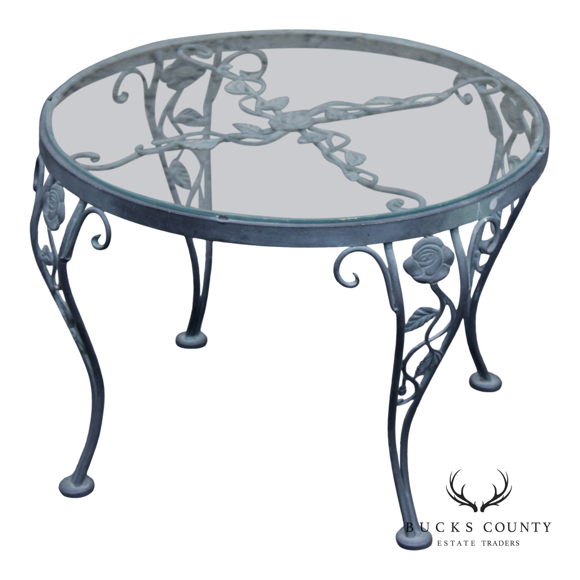 Woodard 'Chantilly Rose' Glass Top Wrought Iron Patio Side Table
