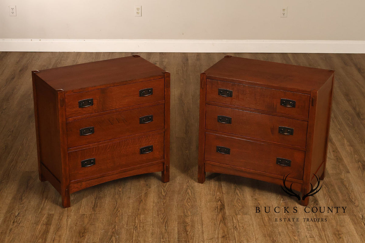 Stickley Mission Collection Pair Of Oak Three-Drawer Chests