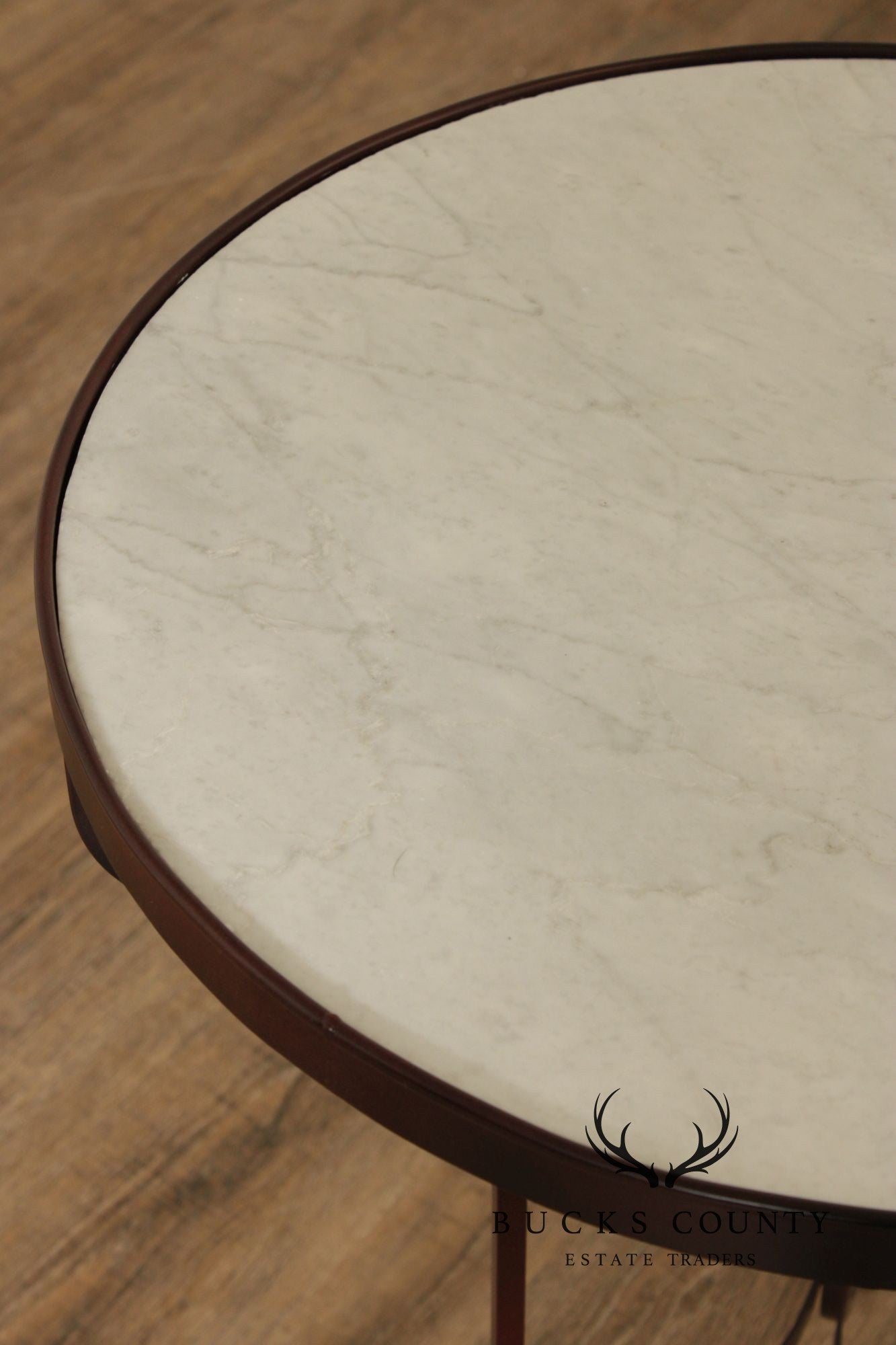 Vintage Wrought Iron and Round Marble Top Side Table