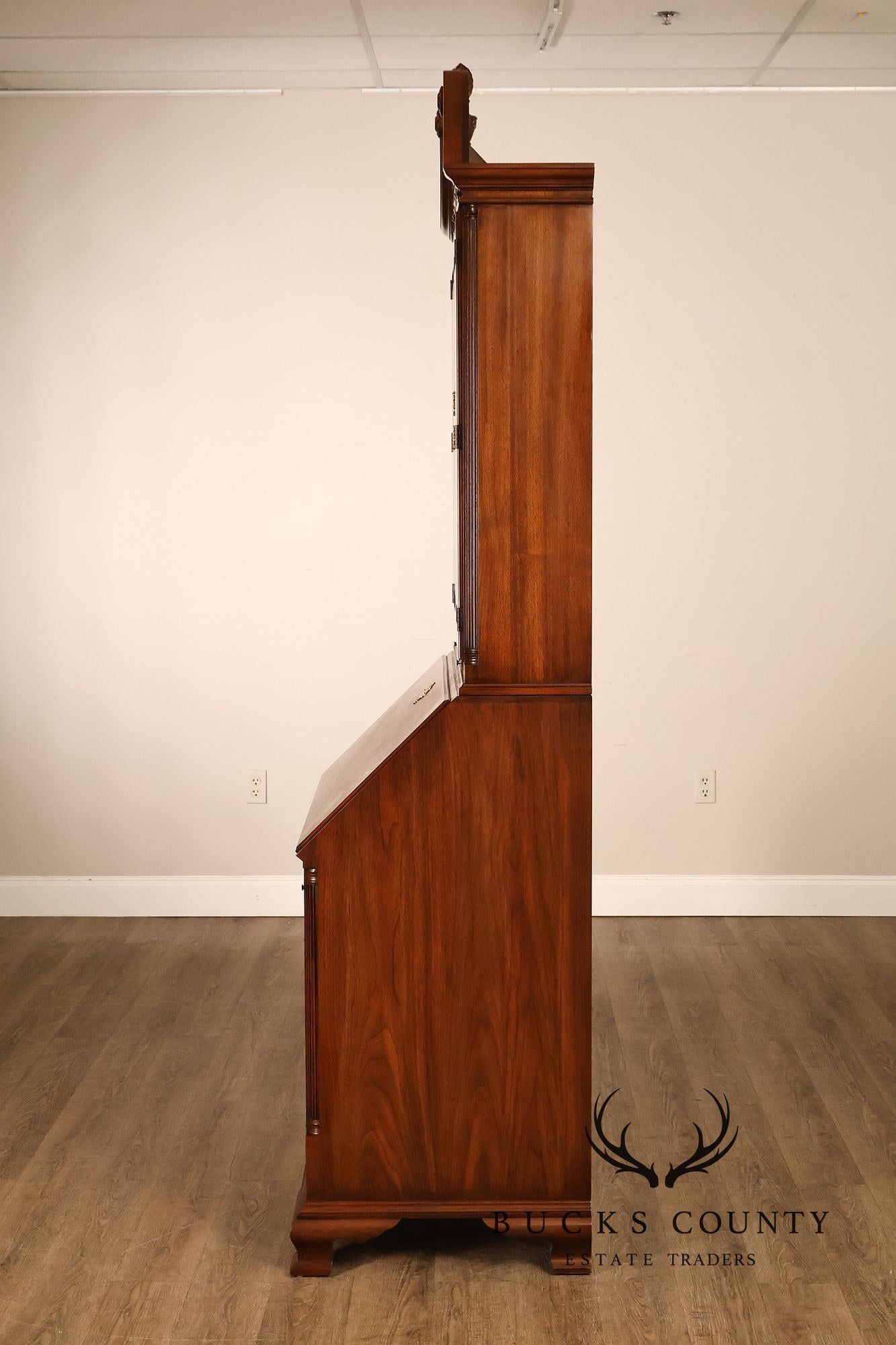 HENKEL HARRIS CHIPPENDALE STYLE TWO PART BLACK WALNUT BLIND DOOR SECRETARY DESK