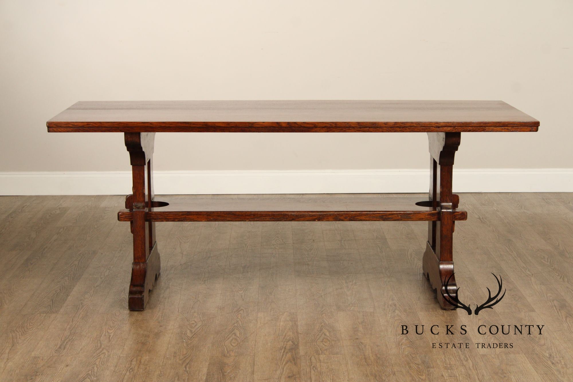 Gustav Stickley Antique Mission Oak Large Trestle Table