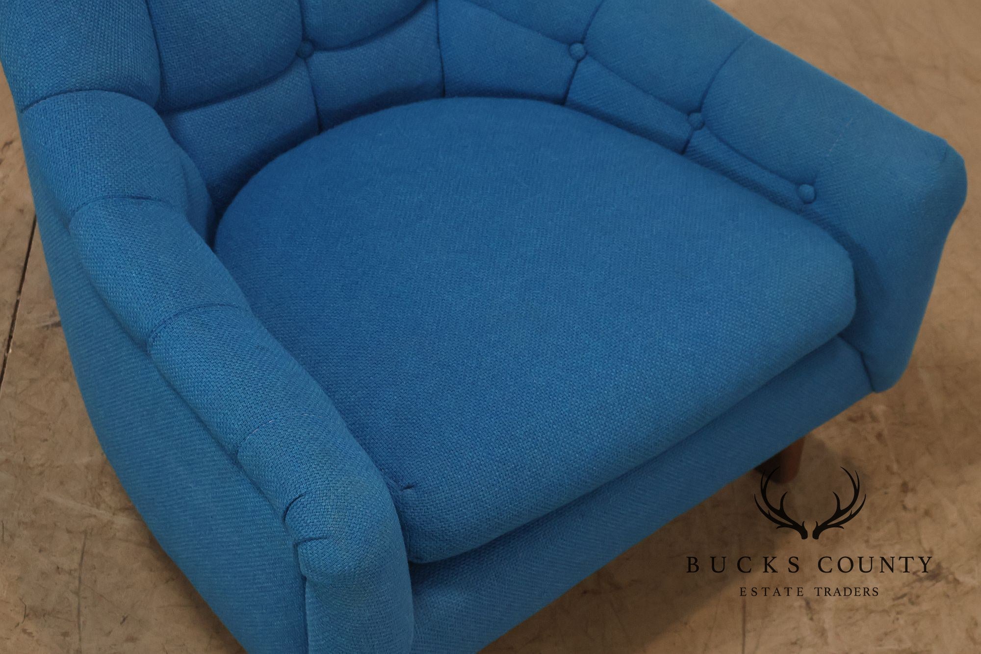 Vintage Schnadig Mid Century Modern Blue Upholstered Tufted Lounge Chair