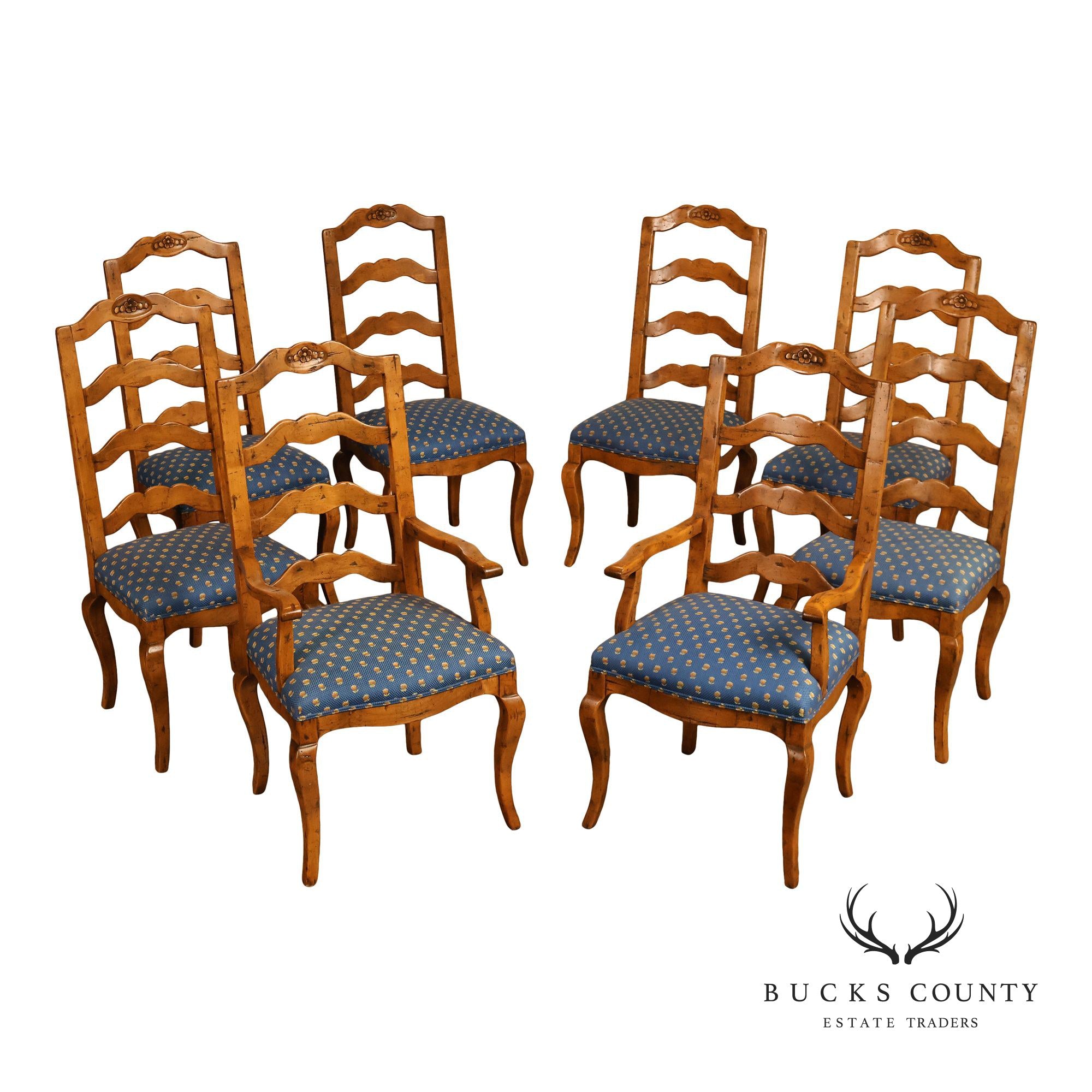 Guy Chaddock Basque Hickory Set Of Eight French Country Ladder Back Dining Chairs