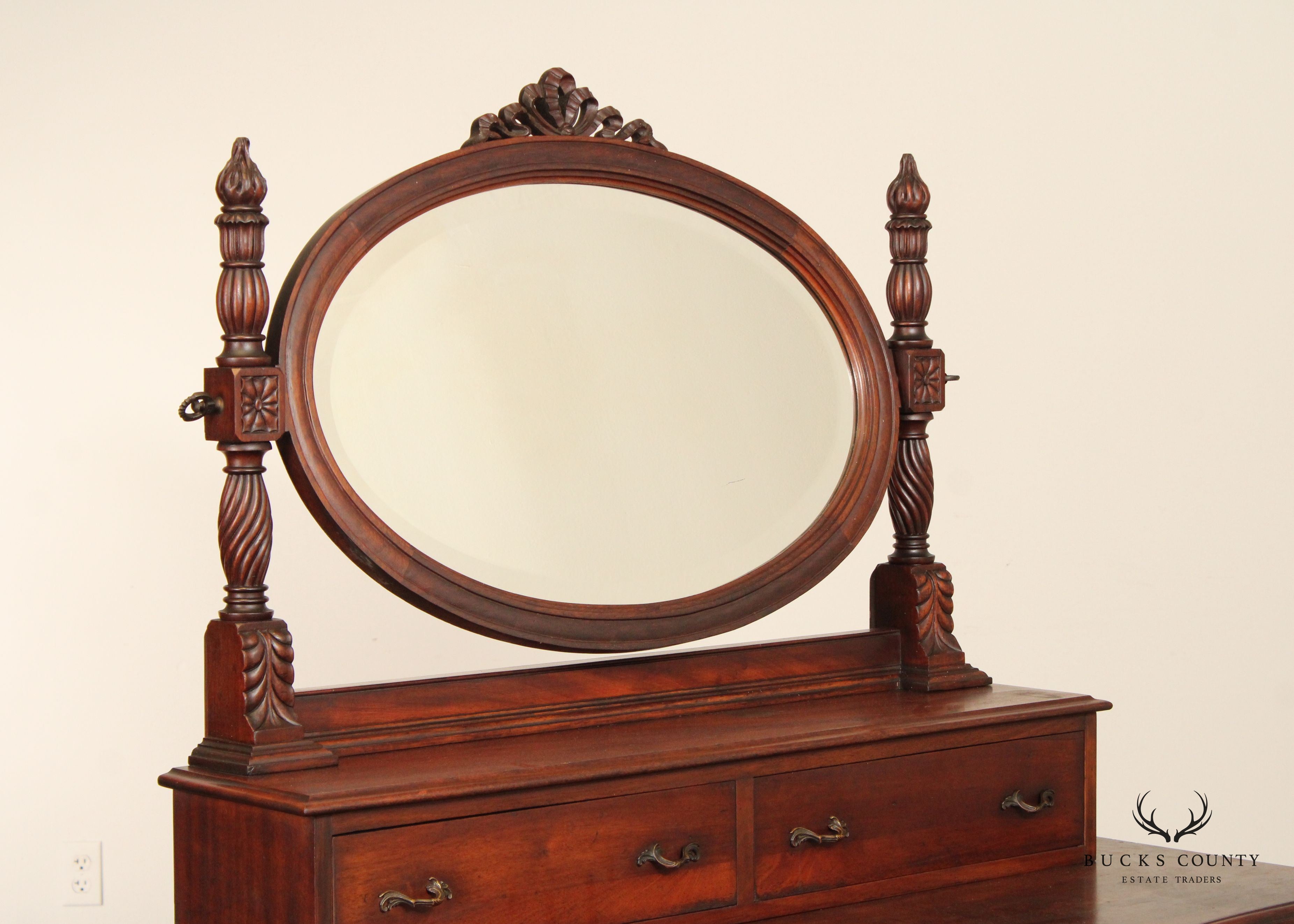 American Victorian Carved Mahogany Dresser With Mirror