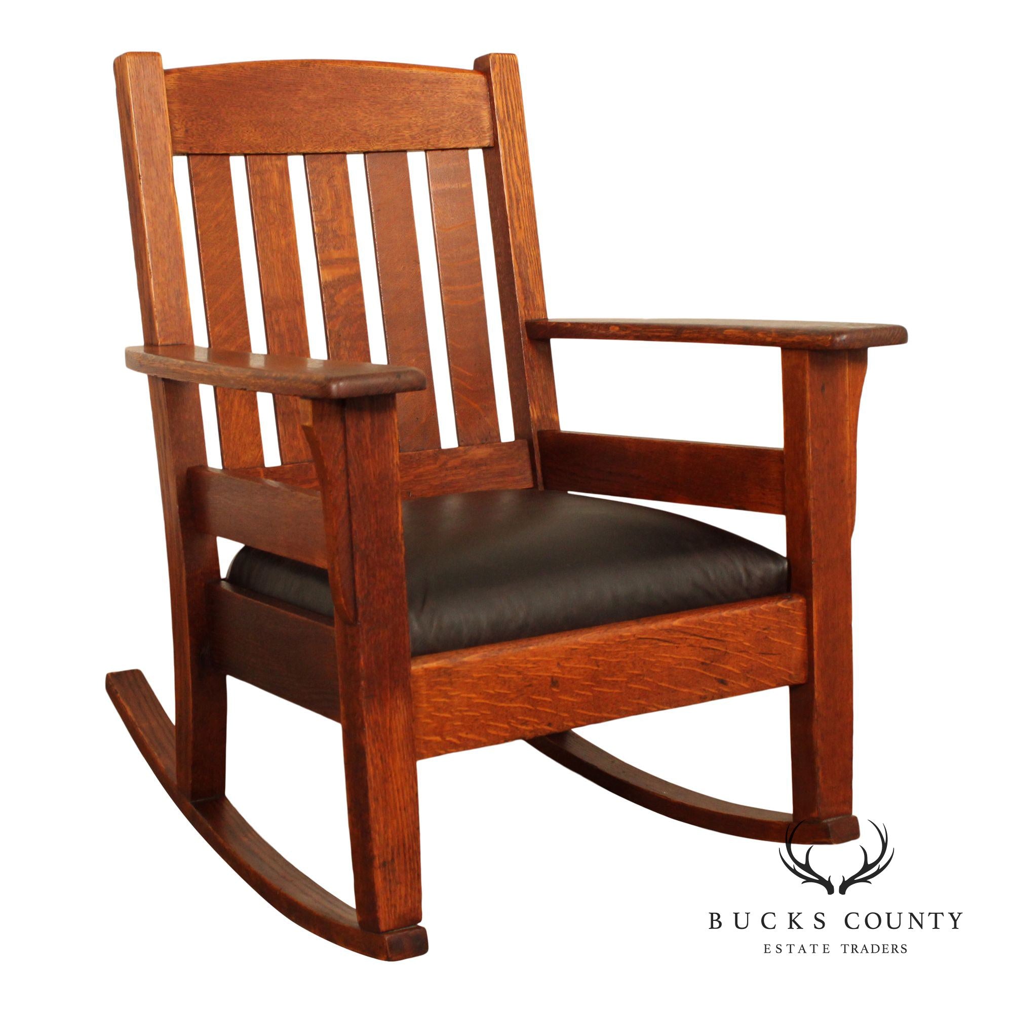 Antique Mission Oak Leather Seat Rocker