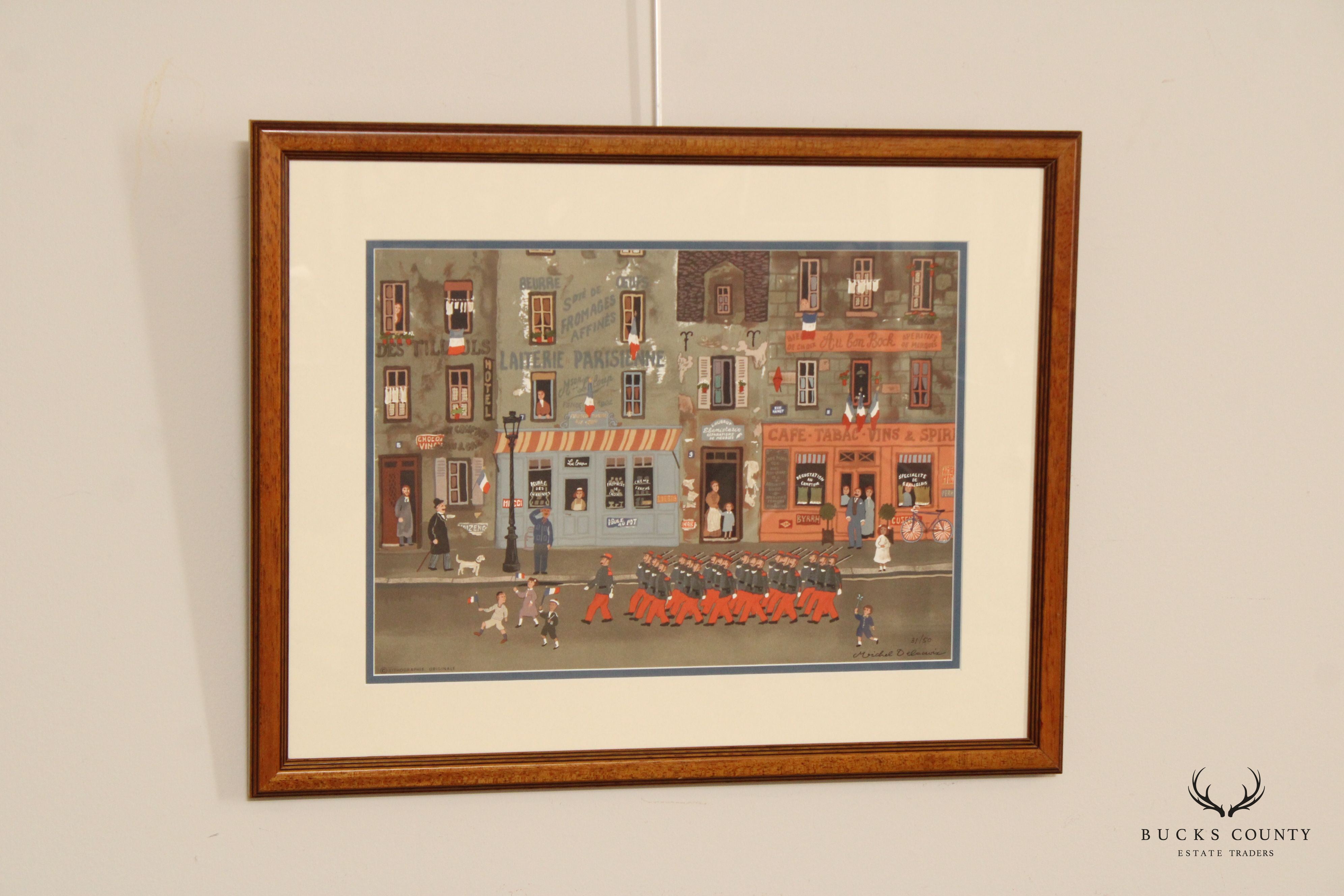 Michel Delacroix 'Le Defile du 14 Juillet' Framed Original Lithograph