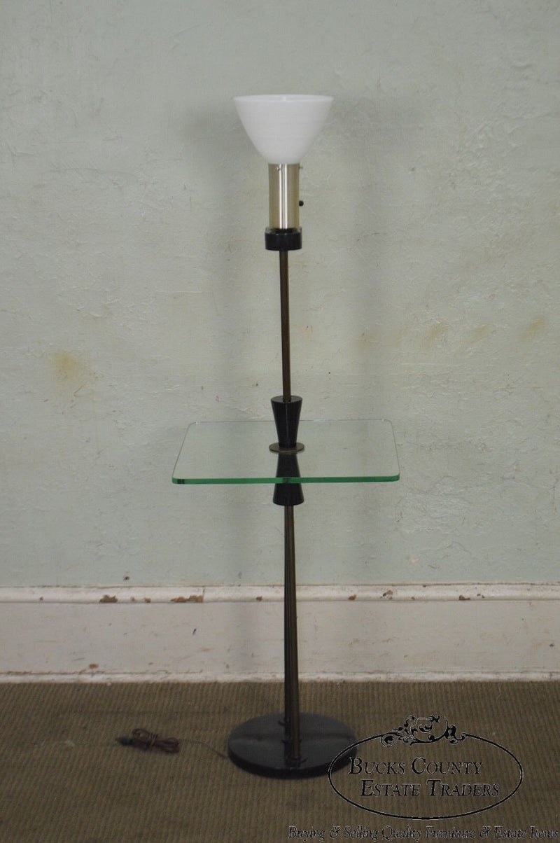 Gerald Thurston Attributed Mid Century Modern Black & Brass Floor Lamp
