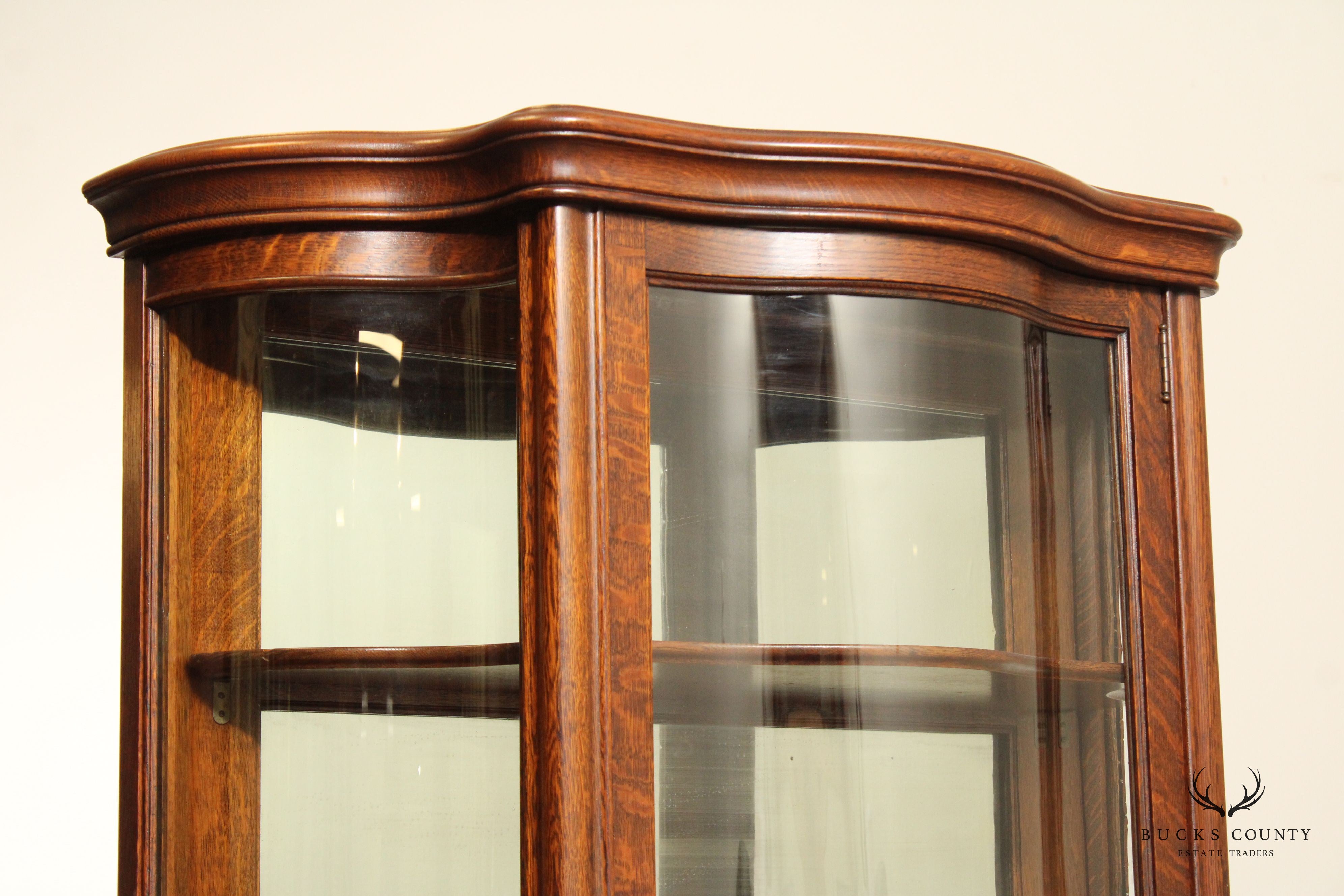 Antique Victorian Oak Curved Glass China Display Cabinet