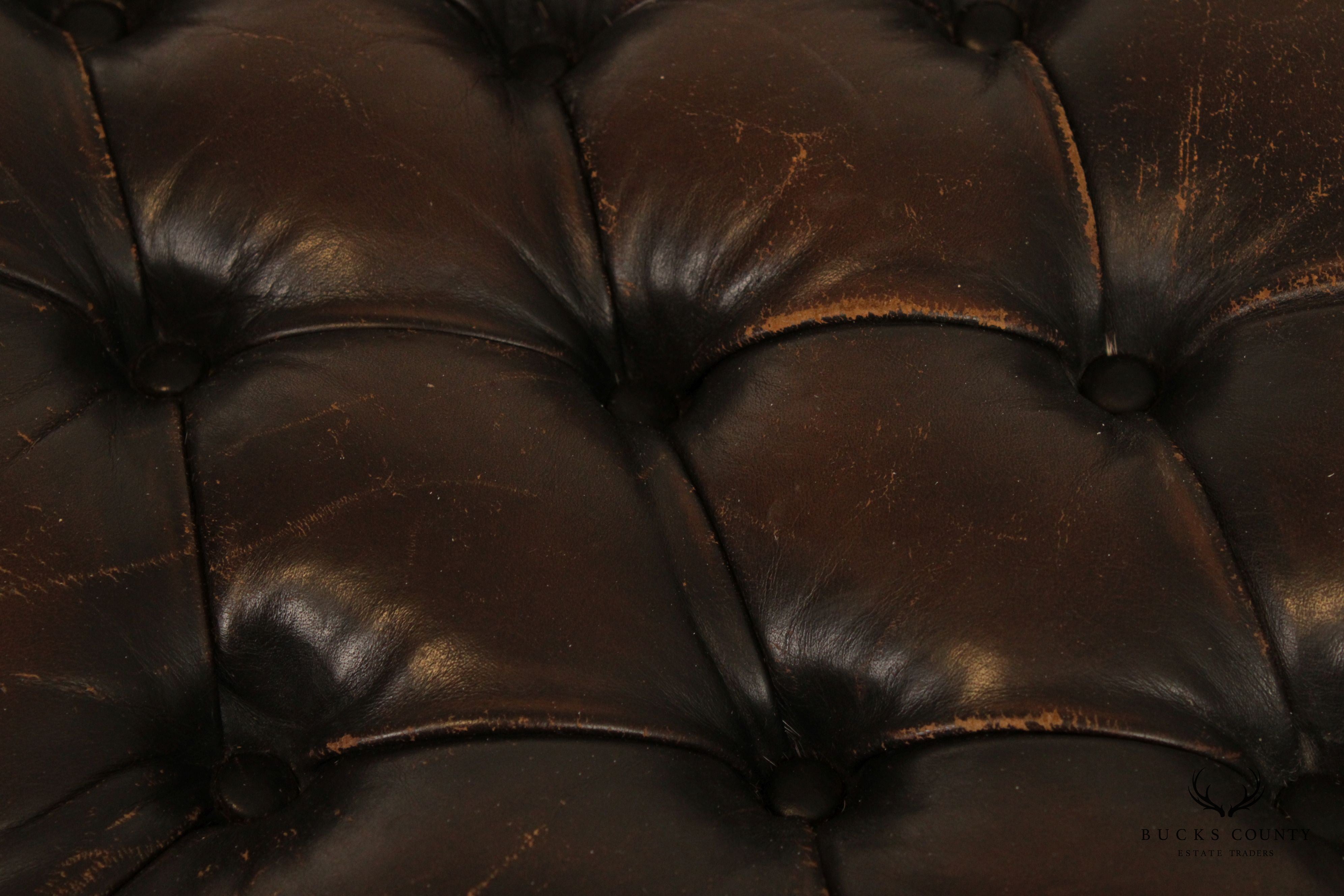 Georgian Style Vintage Tufted Leather Foot Stool