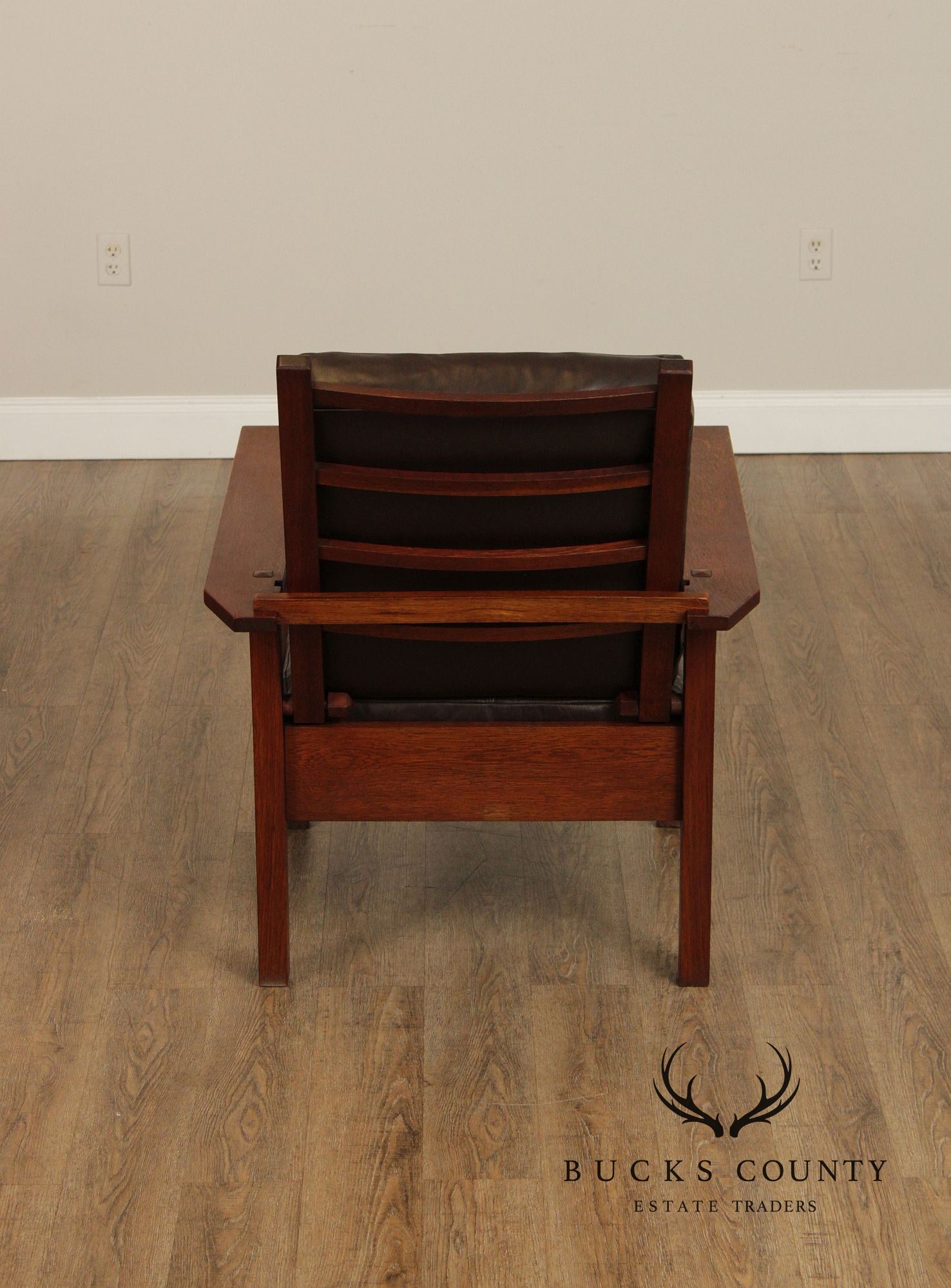 Antique Mission Oak and Leather Reclining Morris Chair