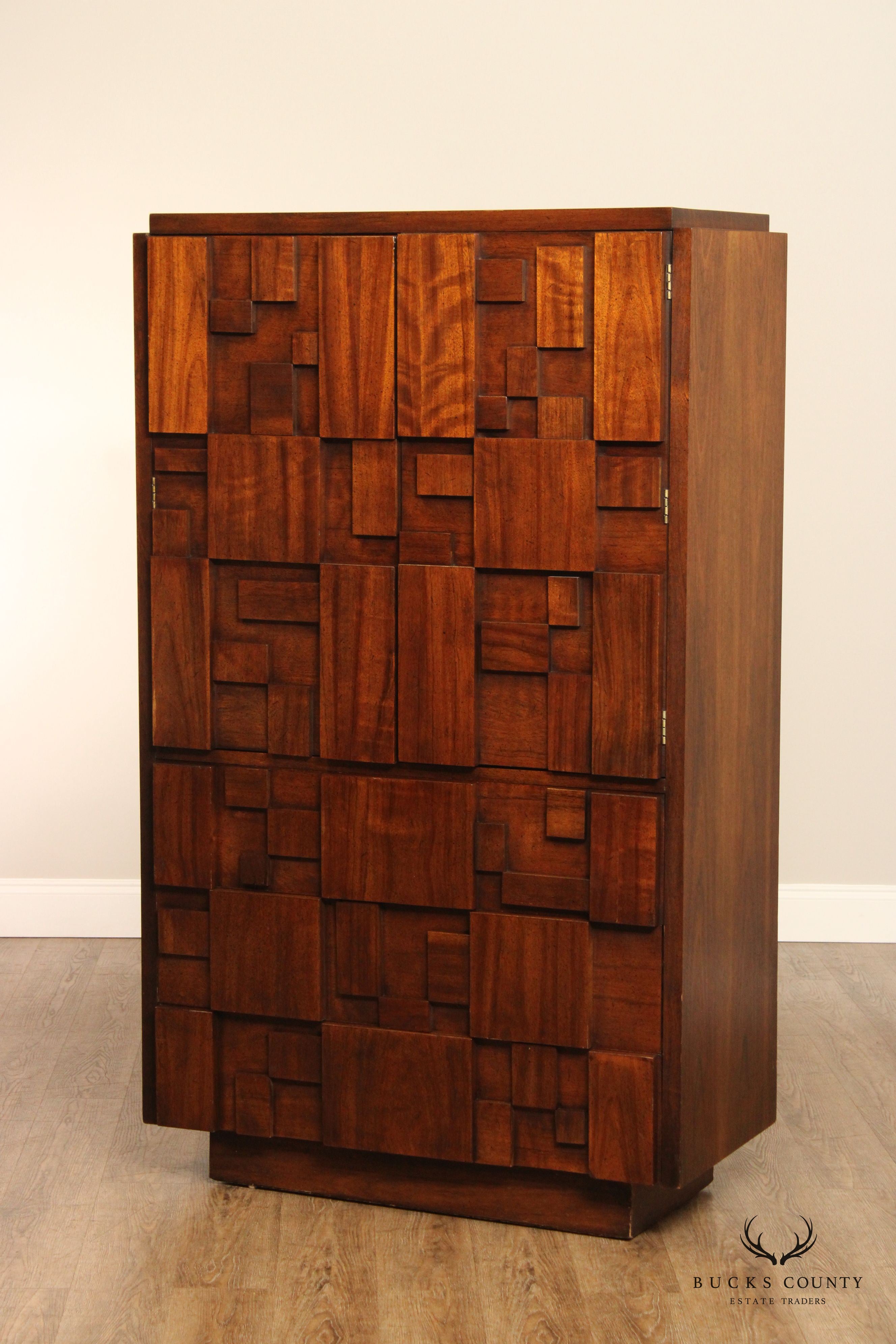 Lane 'Staccato' Mid Century ModernBrutalist Walnut Armoire