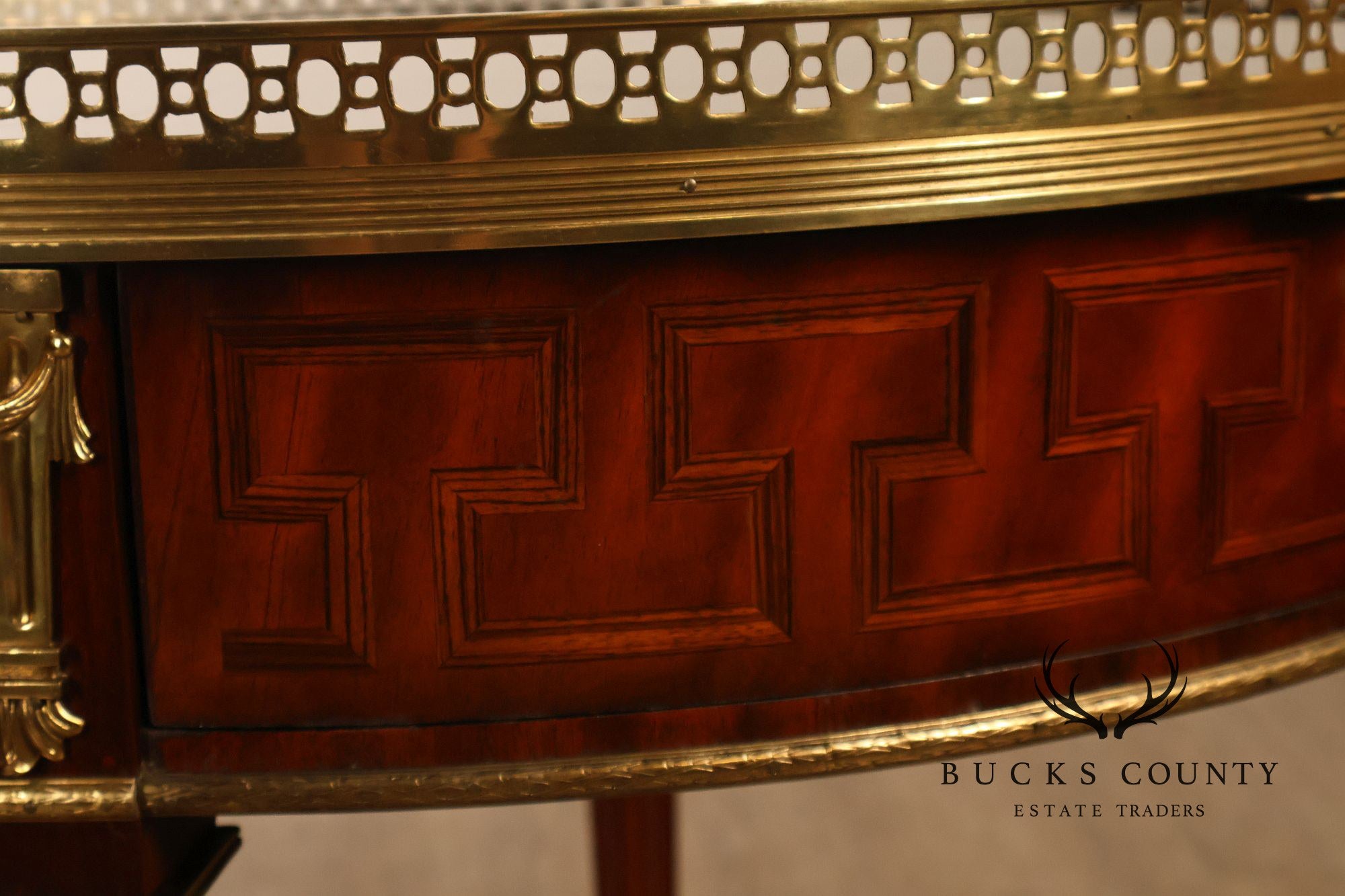 Maitland Smith Louis XVI Style Marquetry Center Table With Brass Gallery