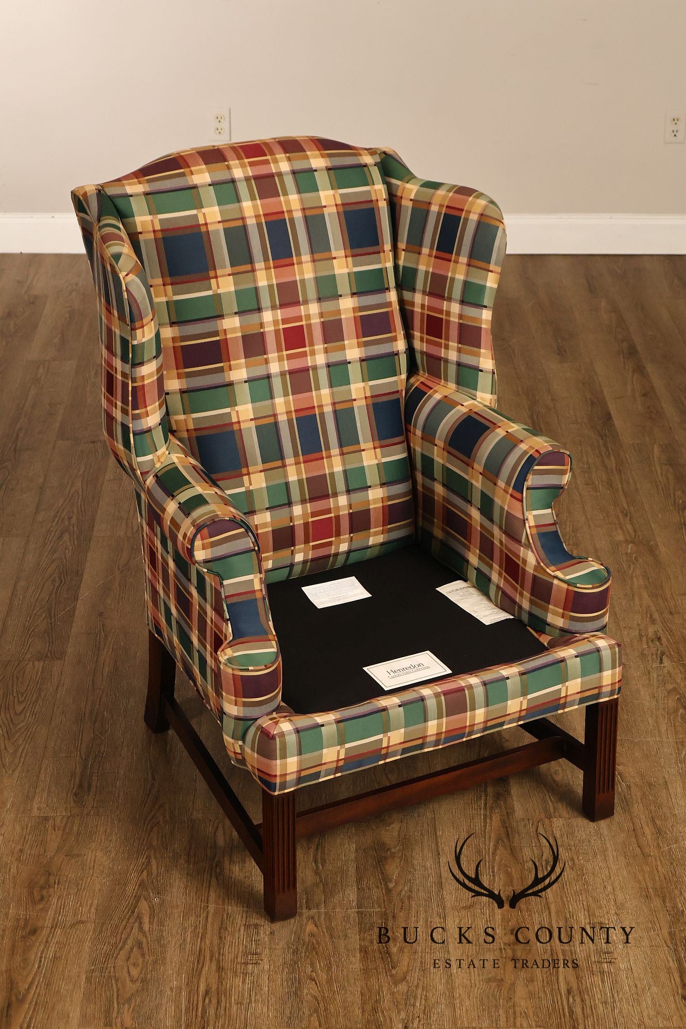 Henredon Custom Folio Collection Plaid Wingback Armchair