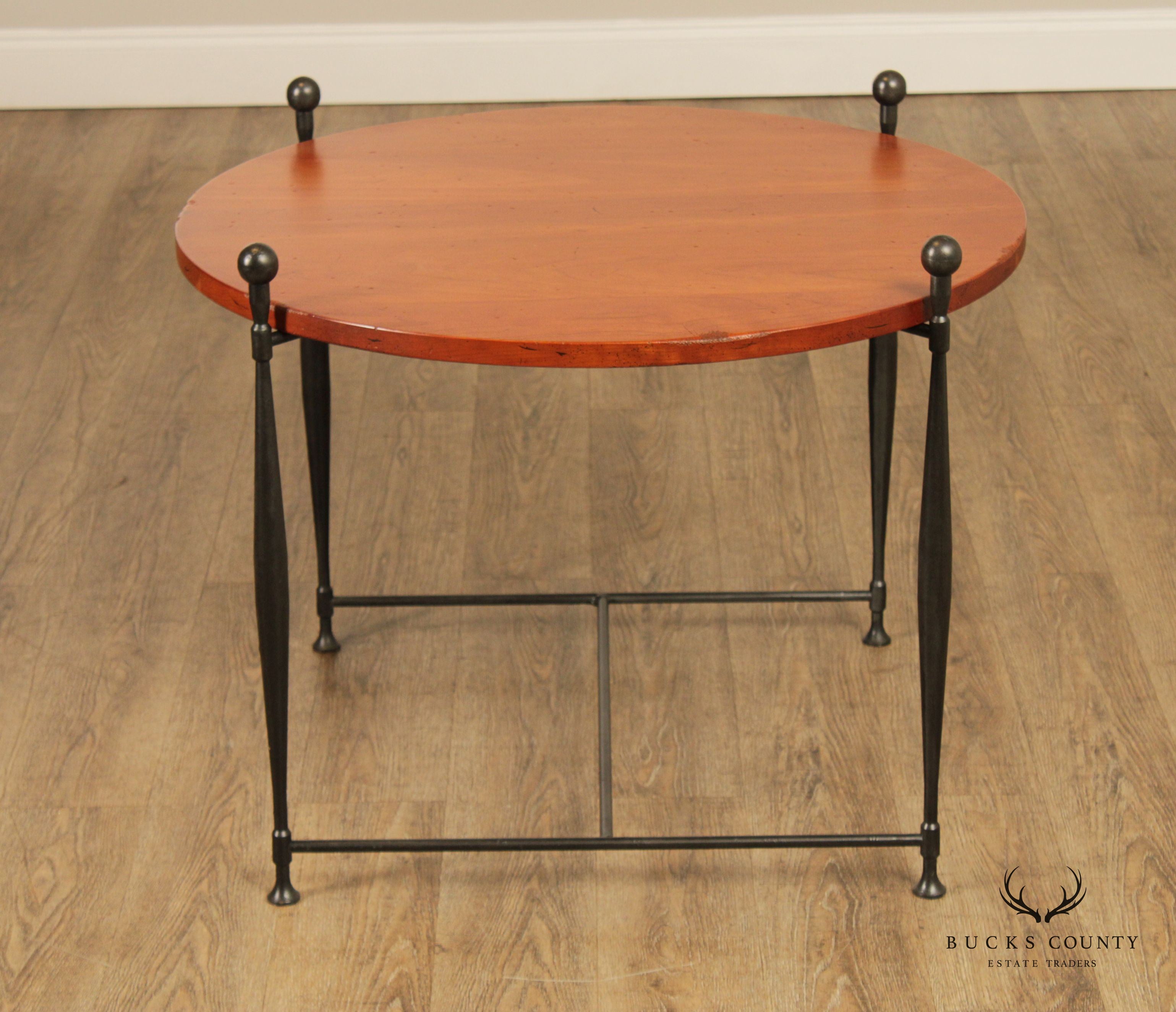 Frederick Duckloe Round Cherry Top Wrought Iron Side Table