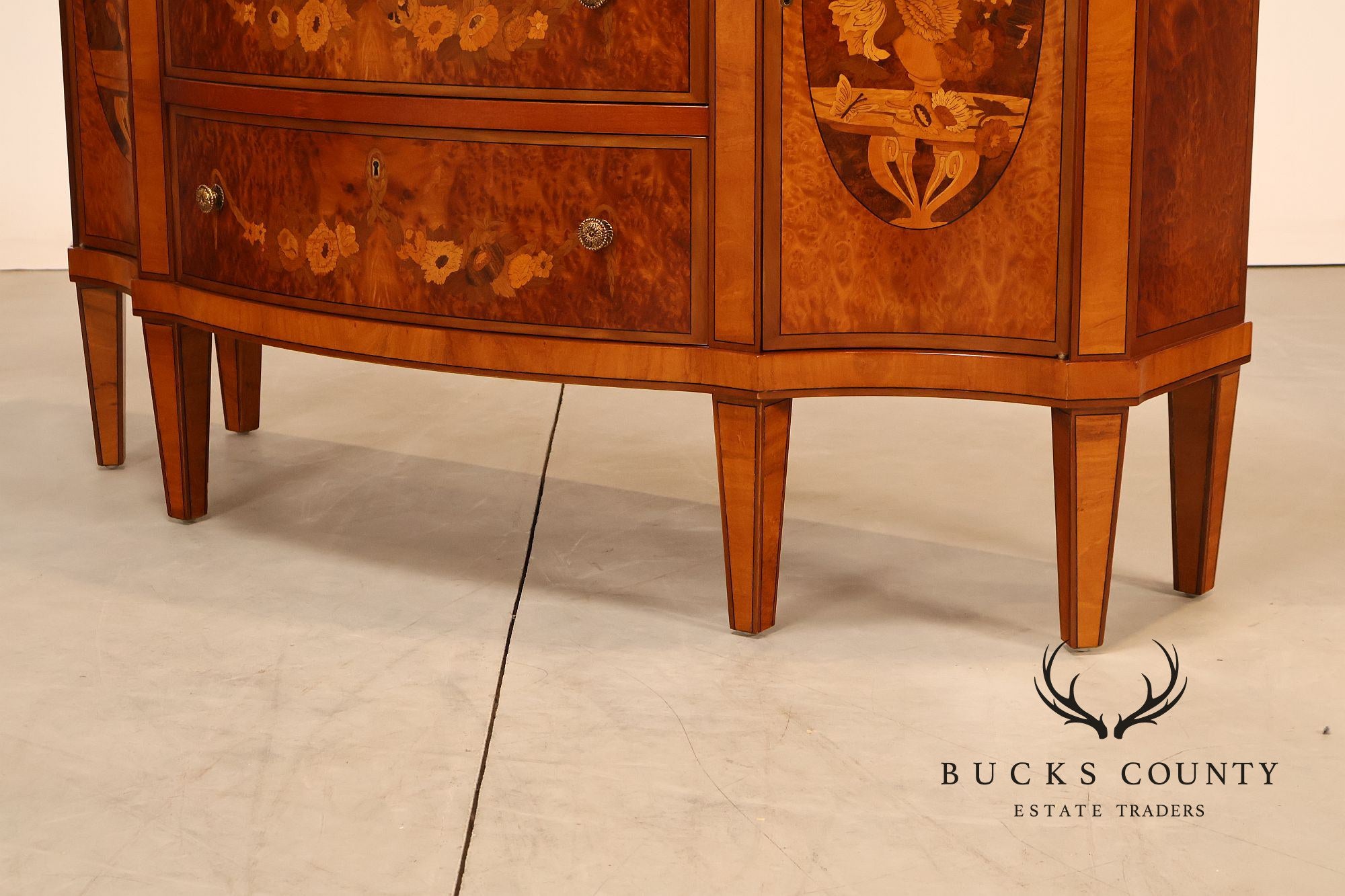 Italian Marquetry Inlaid Burl Wood Credenza Sideboard Server