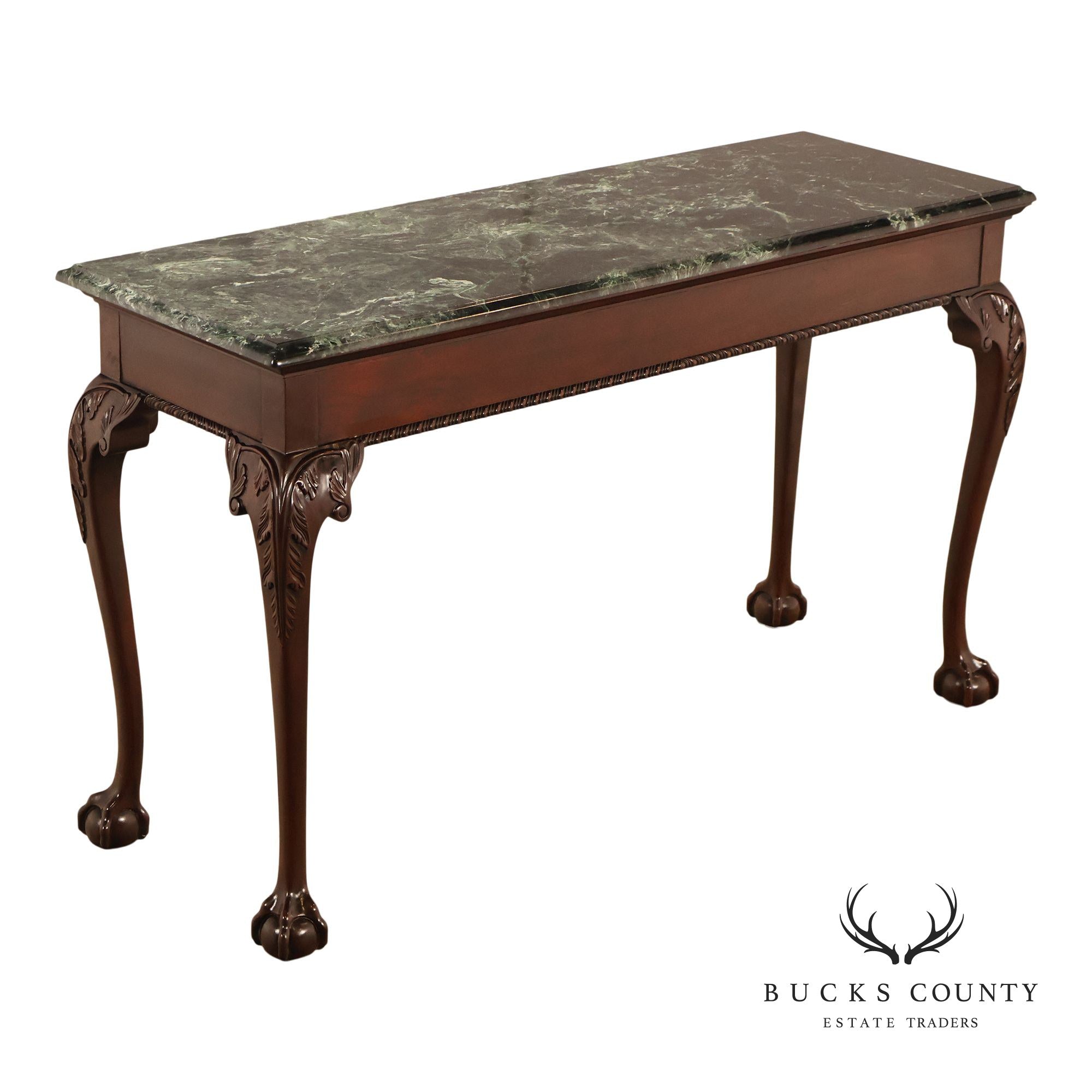 Stickley Chippendale Style Marble Top Mahogany Sofa Table Console