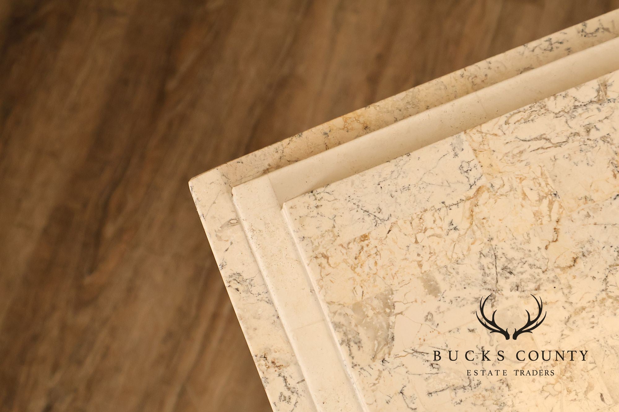 Neoclassical Style Travertine Console Table With Metal Stretcher