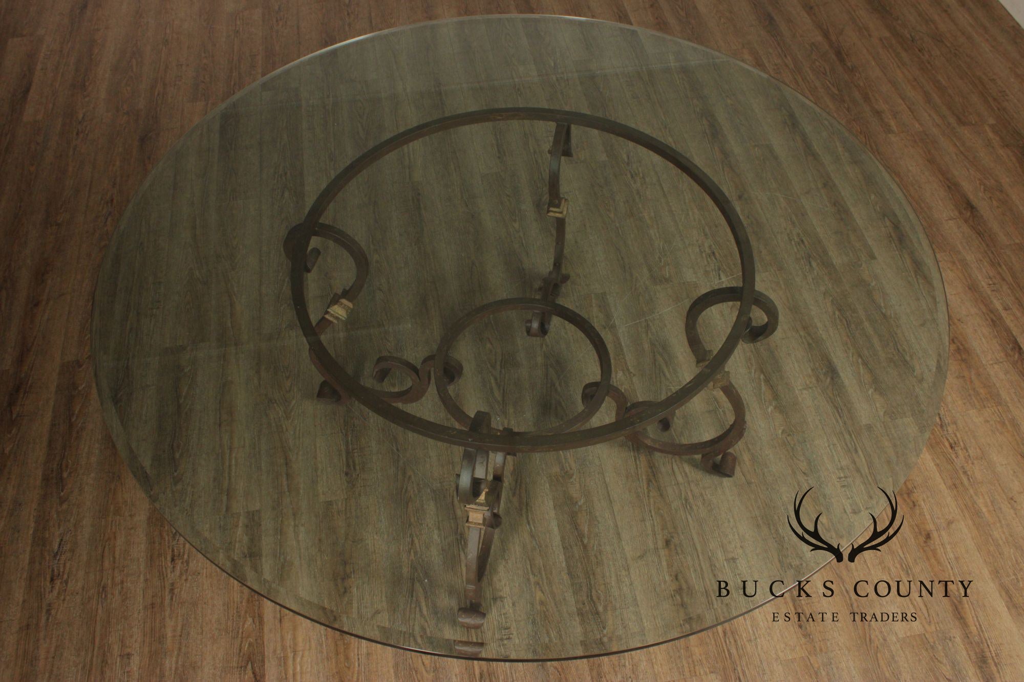 Italian Style Wrought Iron 72 Inch Round Glass Top Dining Table