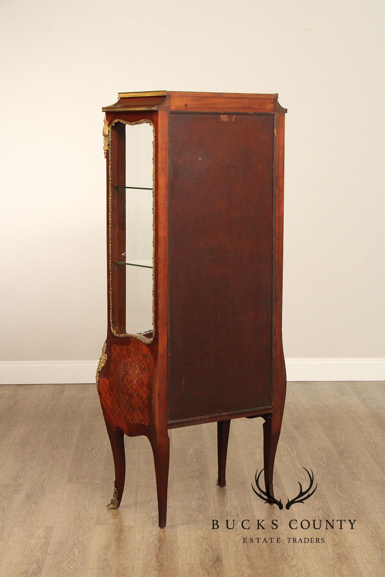 French Louis XV Style Inlaid and Bronze Ormolu Vitrine Cabinet