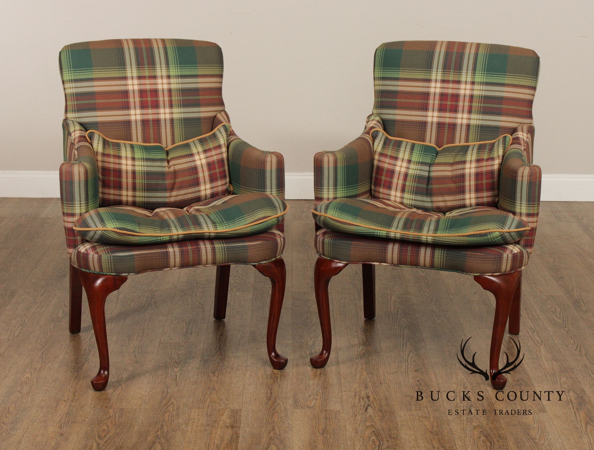 Queen Anne Style Pair of Mahogany Armchairs