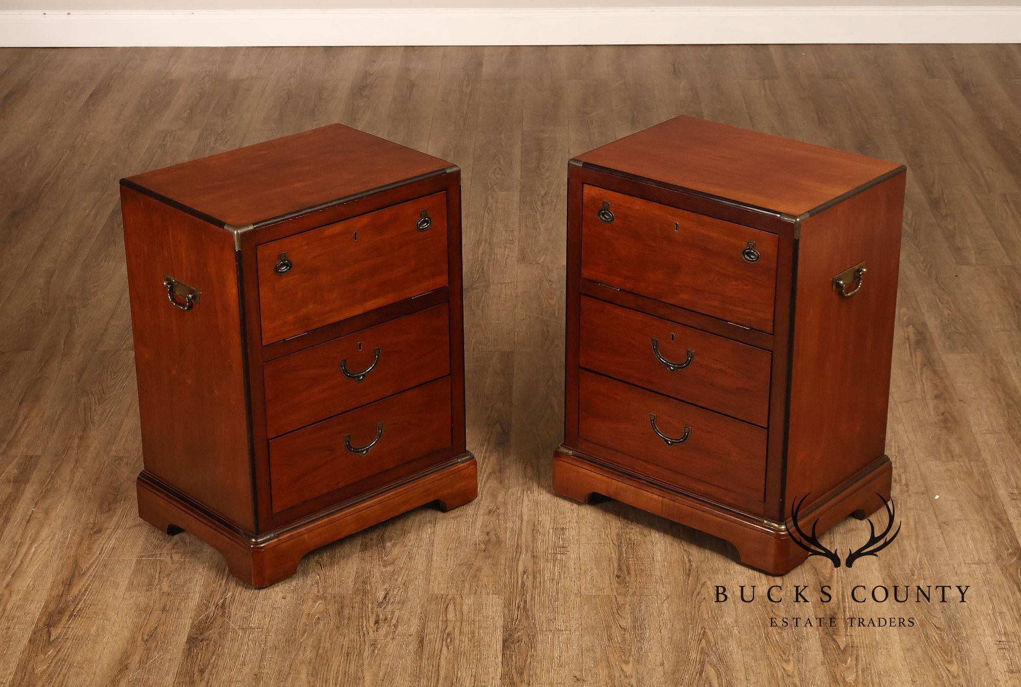 National Mt. Airy Campaign Style Pair of Cherry Nightstands
