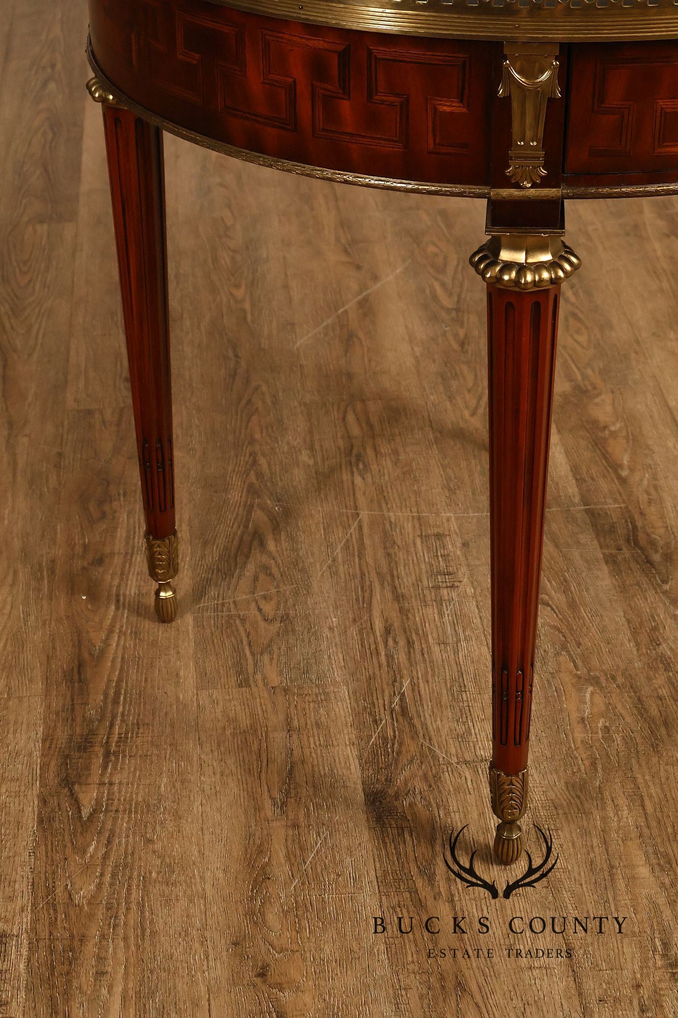 Maitland Smith Louis XVI Style Marquetry Center Table With Brass Gallery